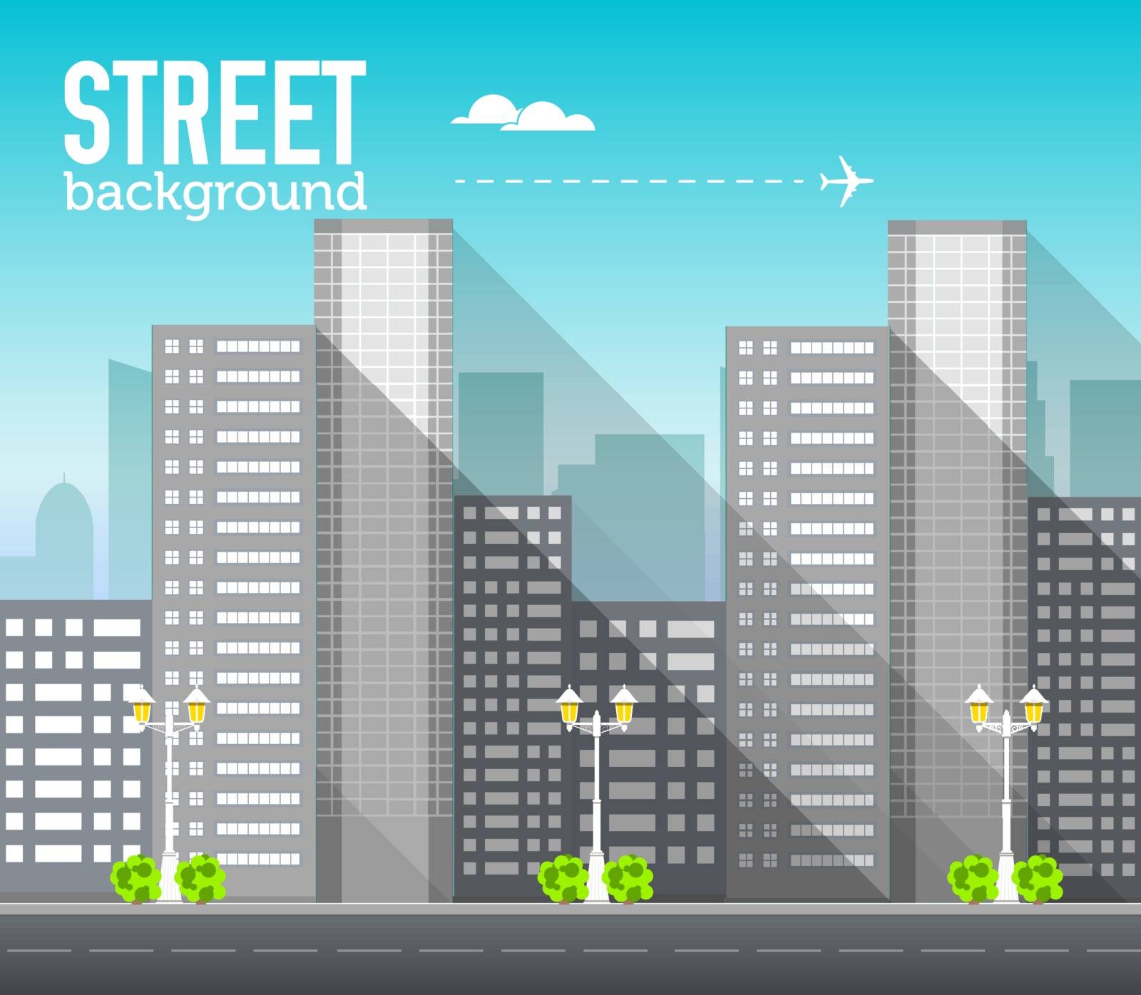 skyscraper building in city space with road on flat style background concept. Vector illustration