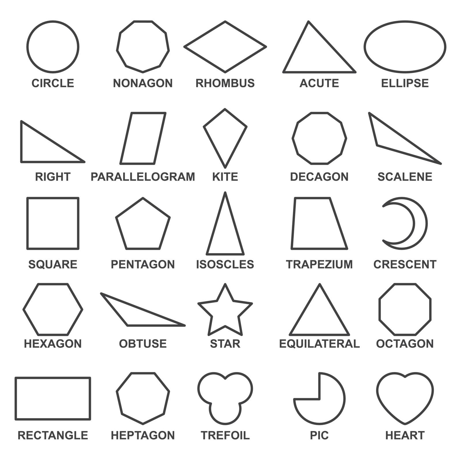 Set of basic geometric shapes . Advance mathematical concepts for algebra and geometry, representation of a square, rectangle and triangle. Vector line shapes illustration isolated on white background.