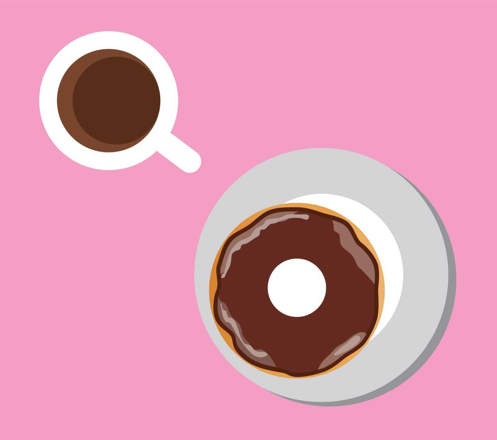 vector illustration of cup of coffee and donut. breakfast background