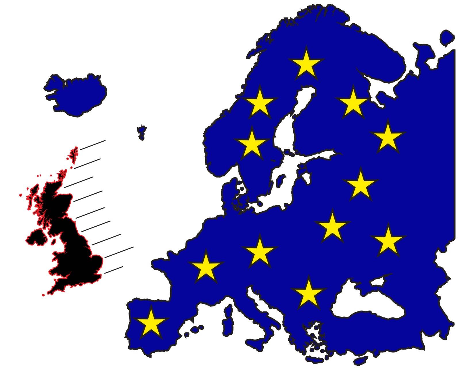 A map of Britain moving away from Europe isolated on a white background