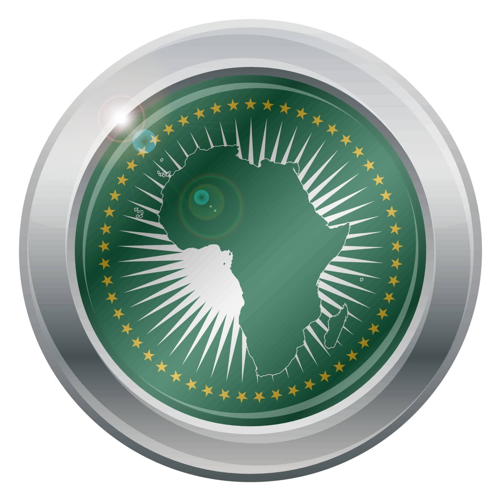 An African Union flag silver icon isolated on a white background
