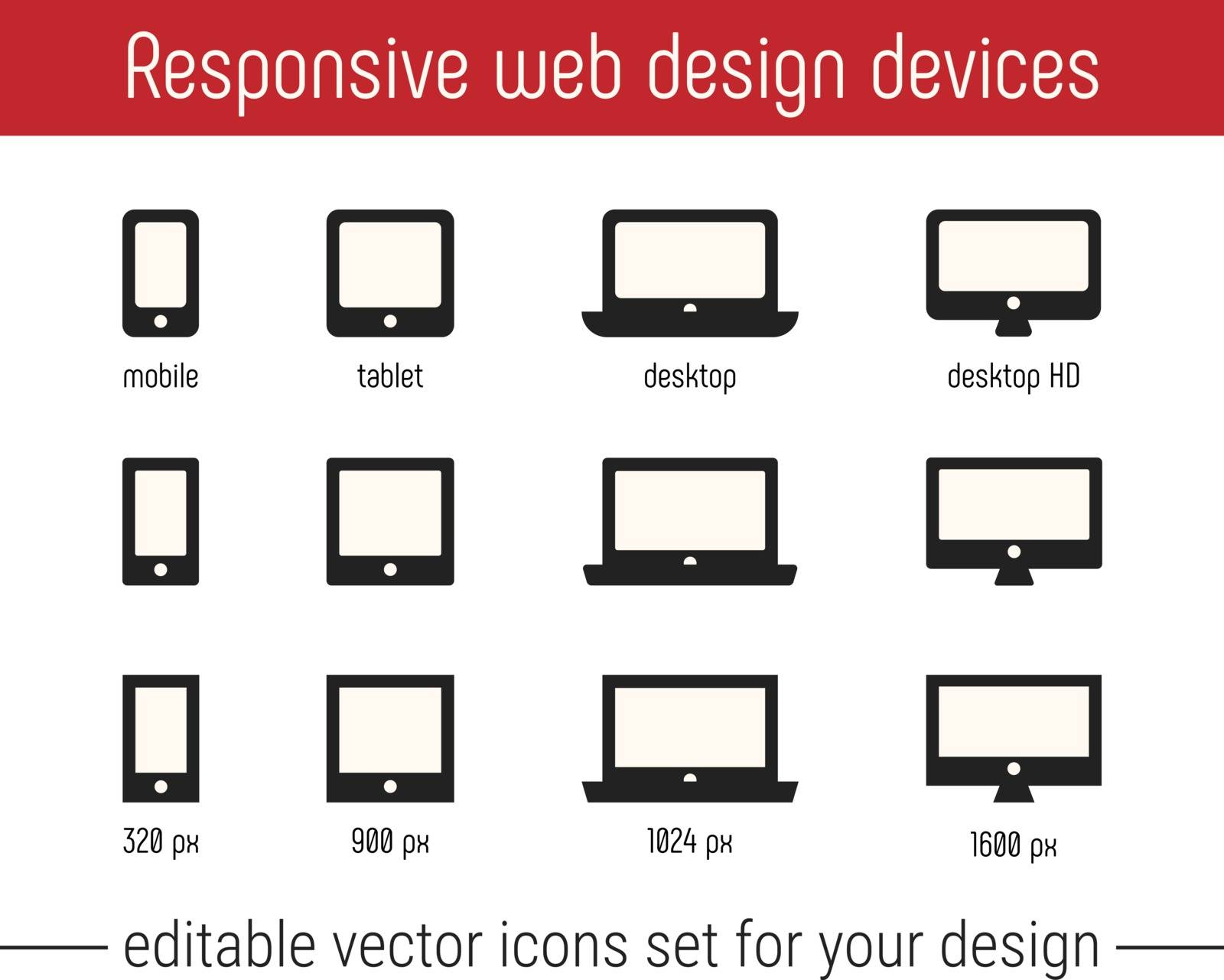 Responsive icon vector images. Flat responsive design icons vector. Responsive icon vector images set for website, app design. Responsive design icons vector set with mobile, tablet, desktop devices.