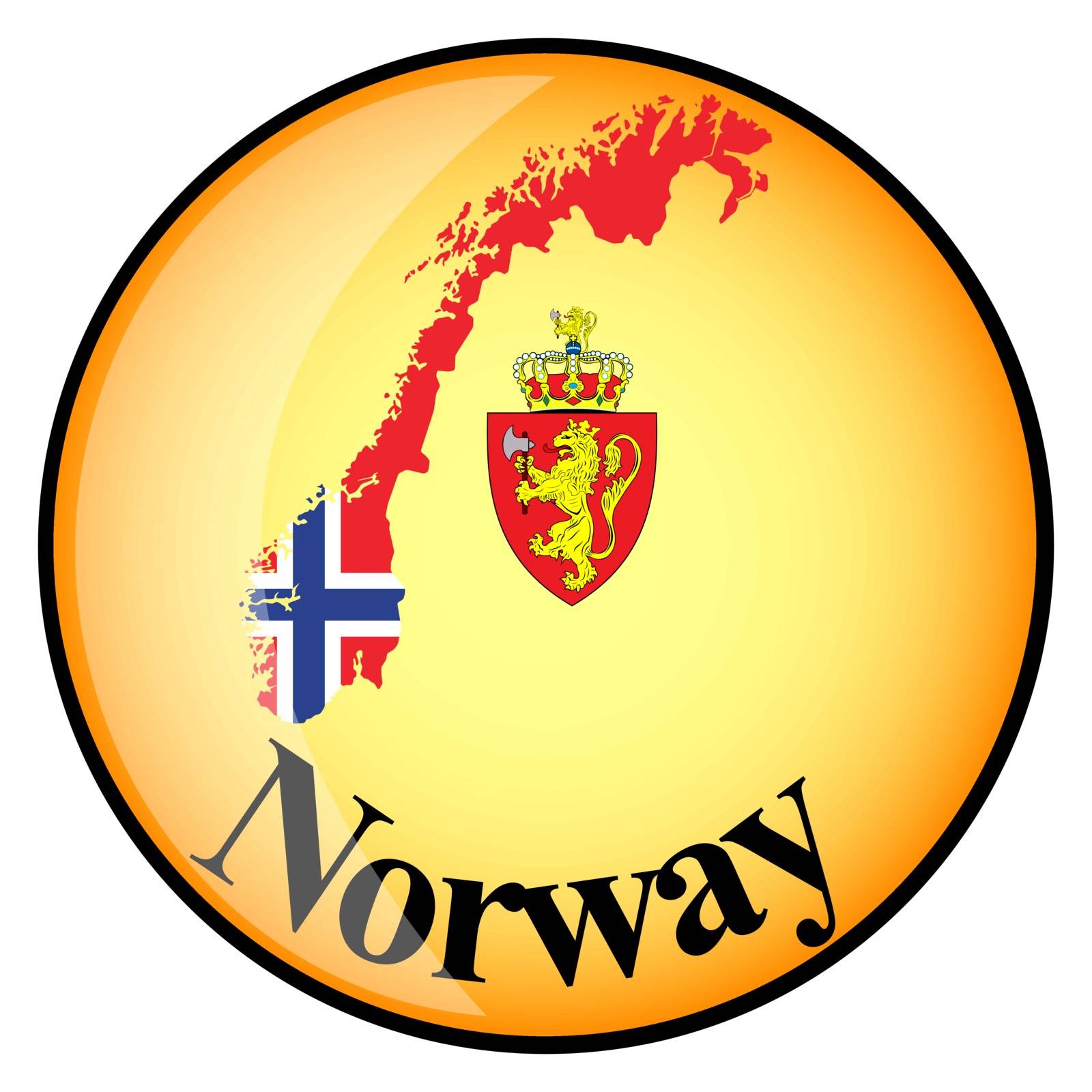 orange button with the image maps of button Norway in the form of national flag