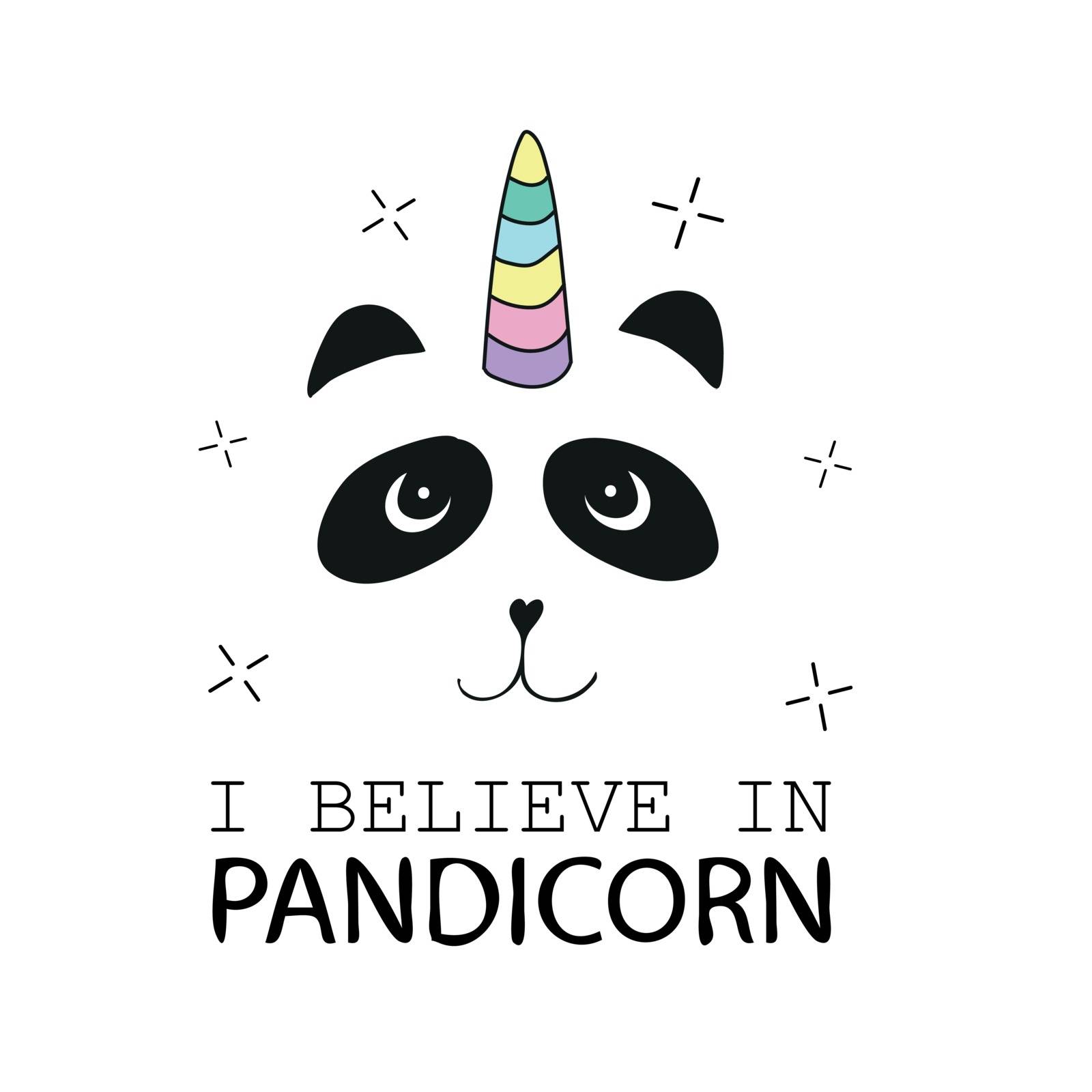 Pandicorn with rainbow mane on white - Cute panda by natali_brill