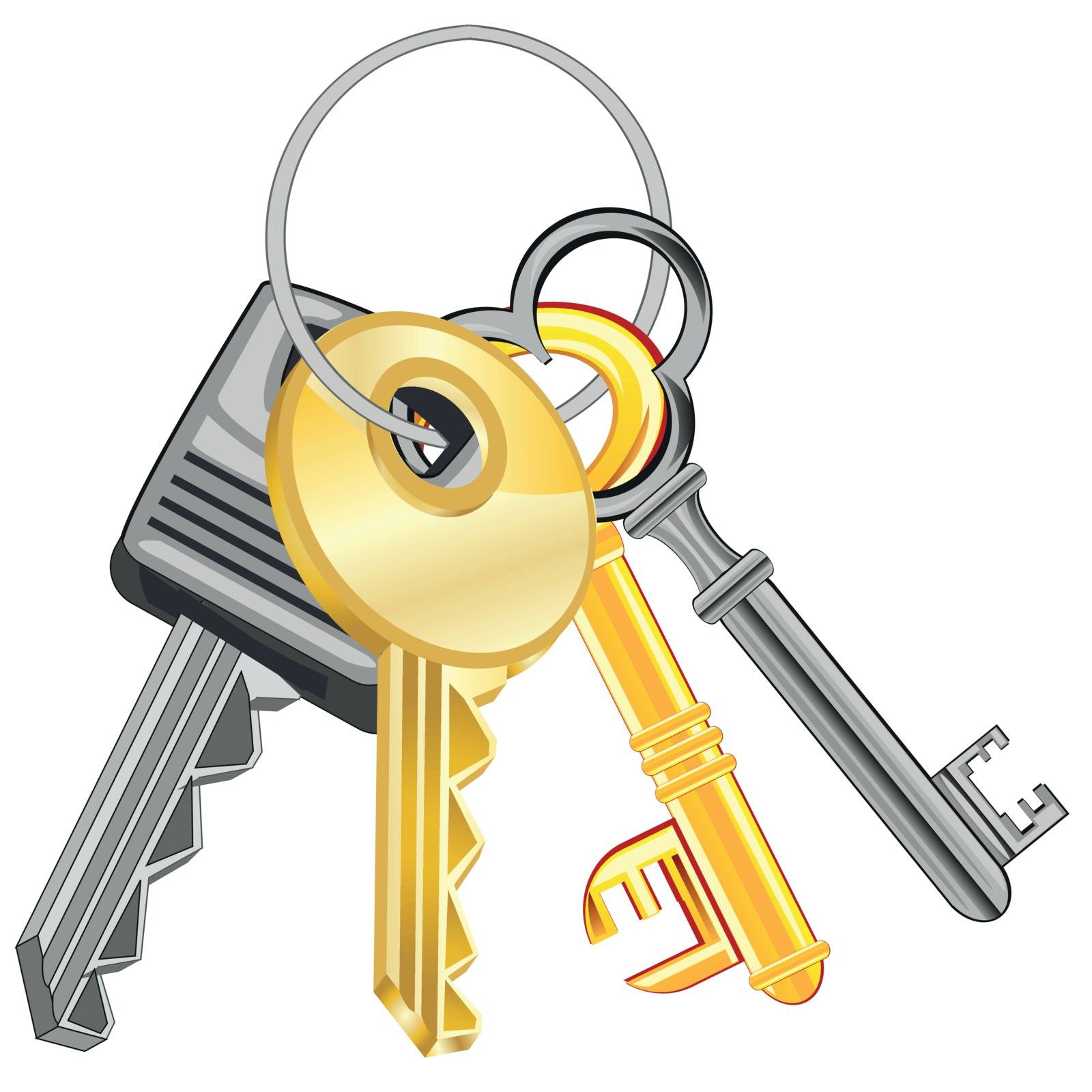 Much keys from doors on white background is insulated