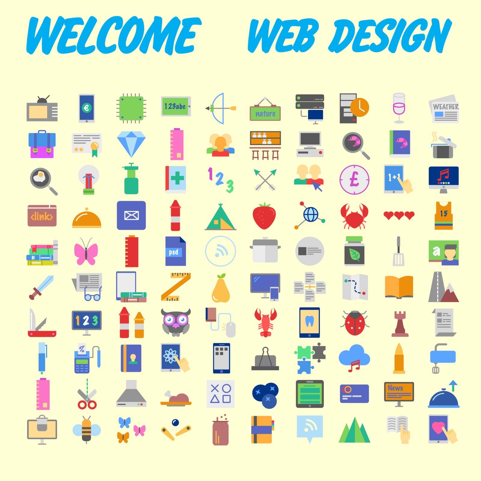 Set of 100 Isolated Minimal Modern Simple Elegant colorful Icons. Vector illustration