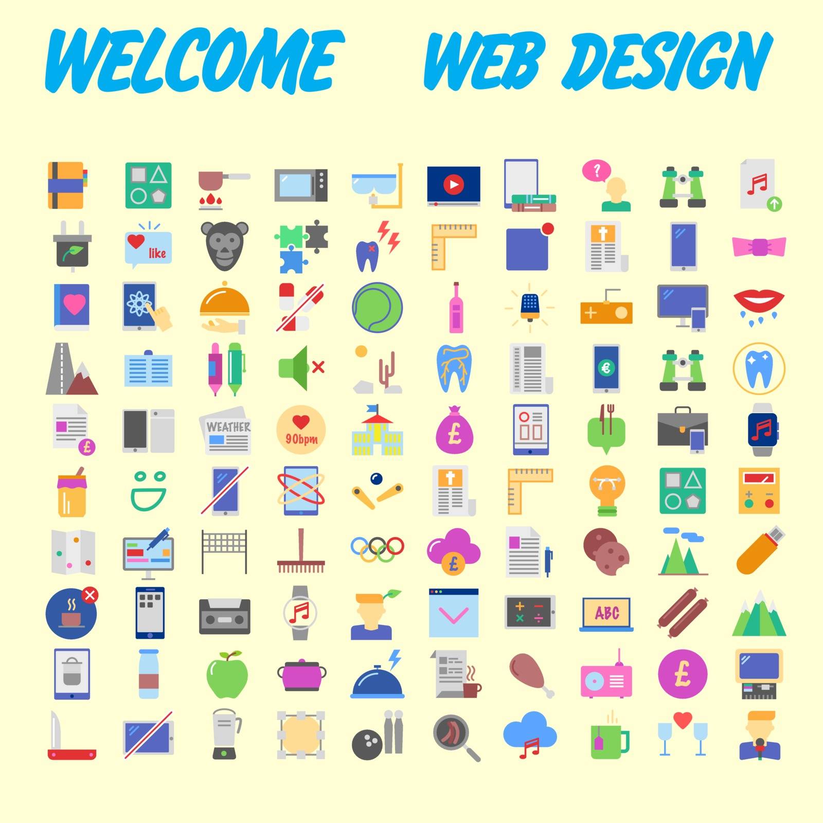 set of 100 flat style education icons, vector illustration