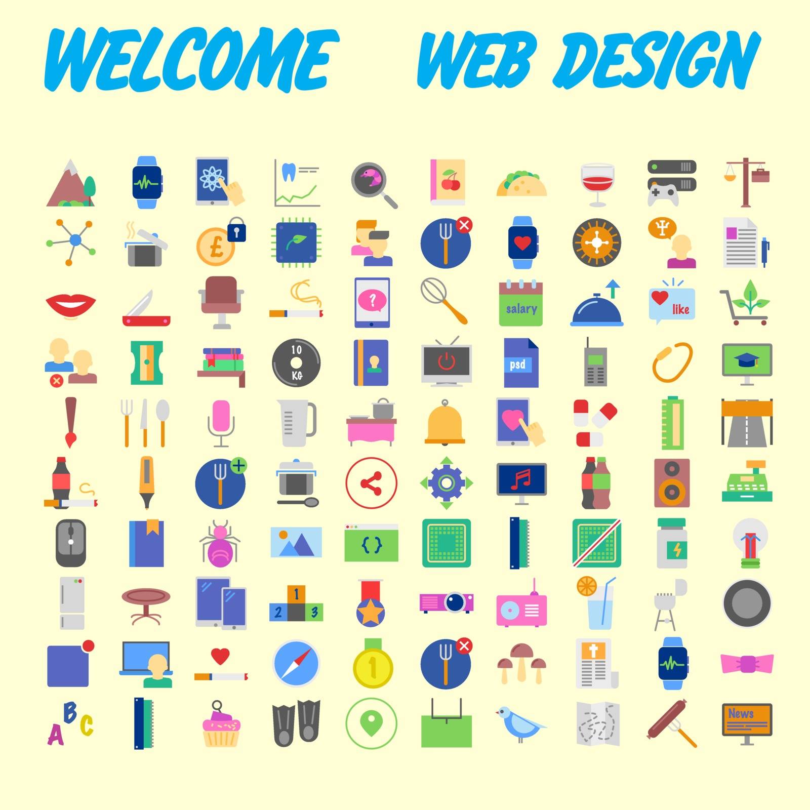 100 icon set. Trendy thin and simple icons for Web and Mobile. Light version. Vector illustration