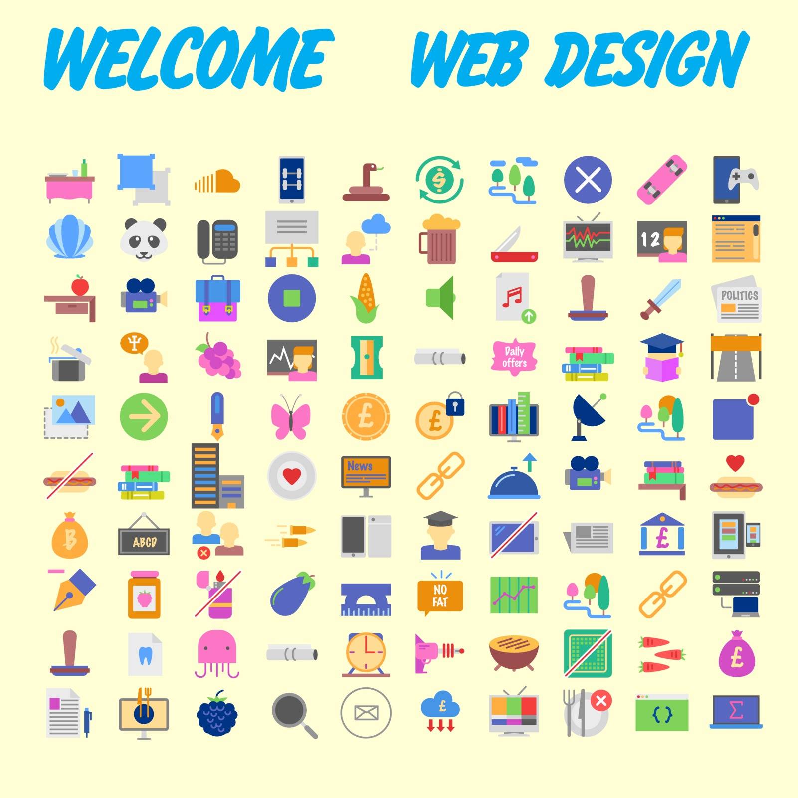 Icons online store. Base set in a flat style. multicolor on the color plate. Vector illustration