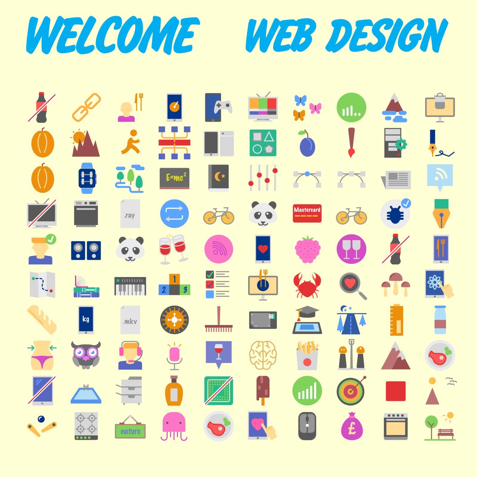 Orange background 100 universal Icon Set for web and mobile. Vector illustration