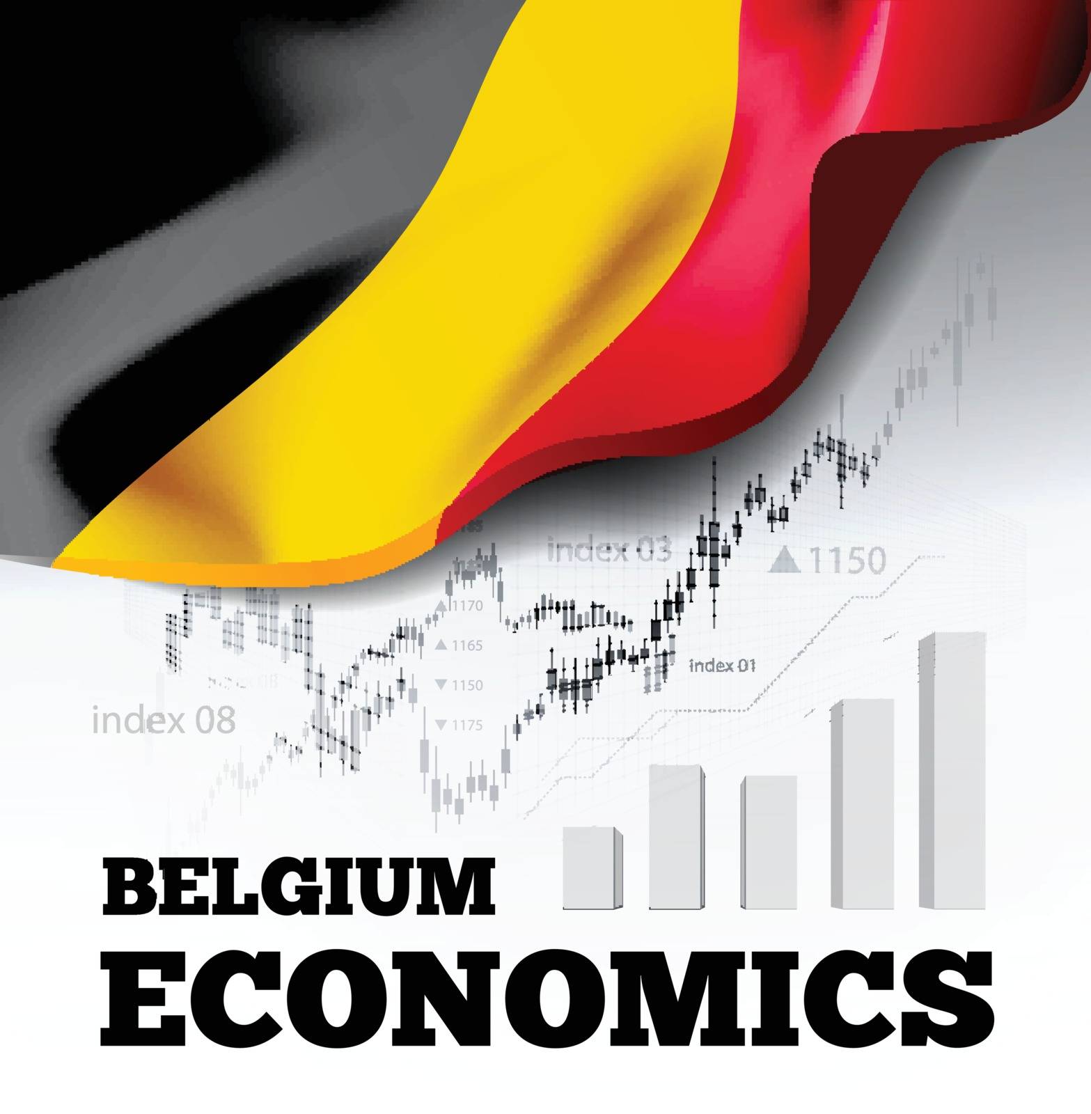 Belgium economics vector illustration with the flag of Belgium and business chart, bar chart stock numbers bull market, uptrend line graph symbolizes the welfare growth
