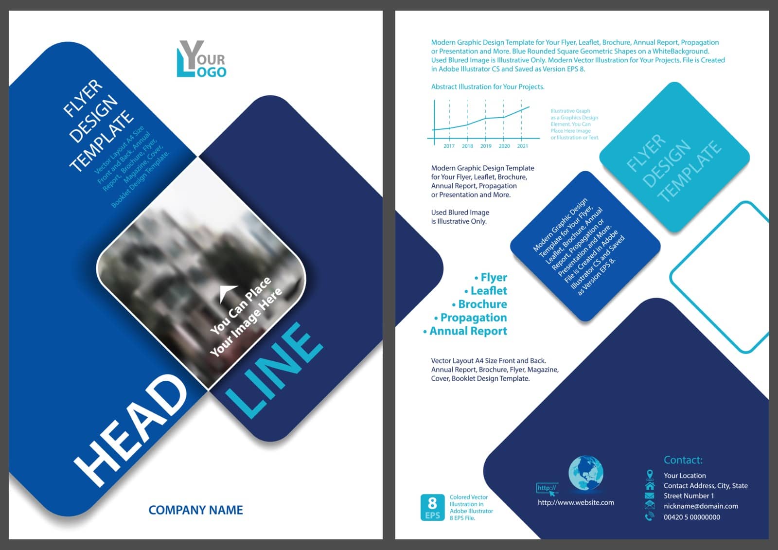 Flyer Template with Blue Rounded Squares by illustratorCZ