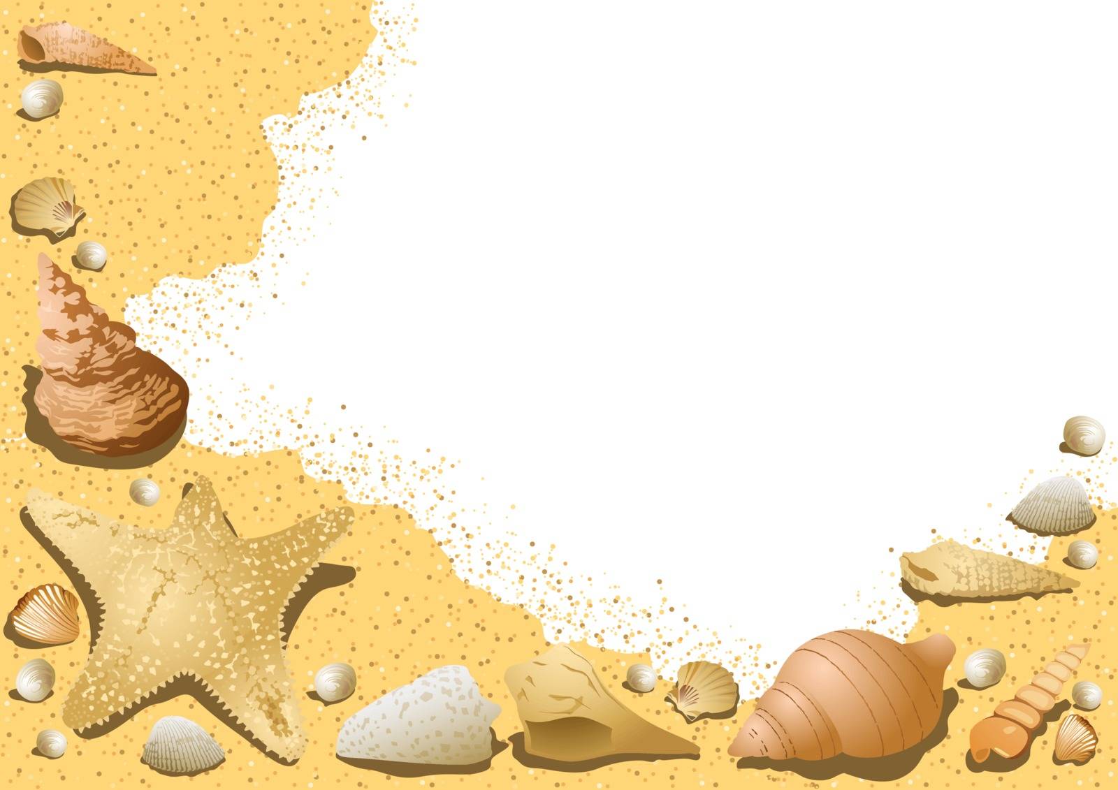 Sandy Background with Seashells - Decorative Illustration with Underwater Life, Vector