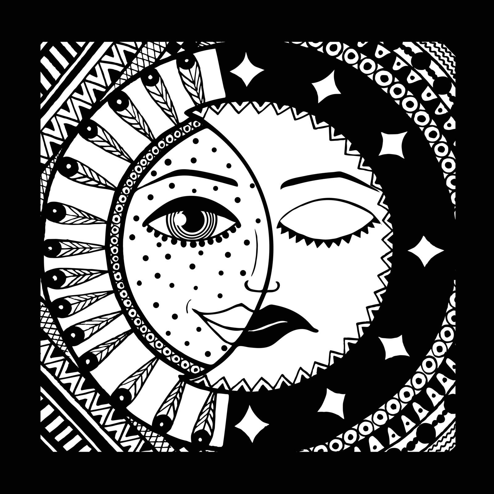 sun and month. black and white. vector by Irinavk