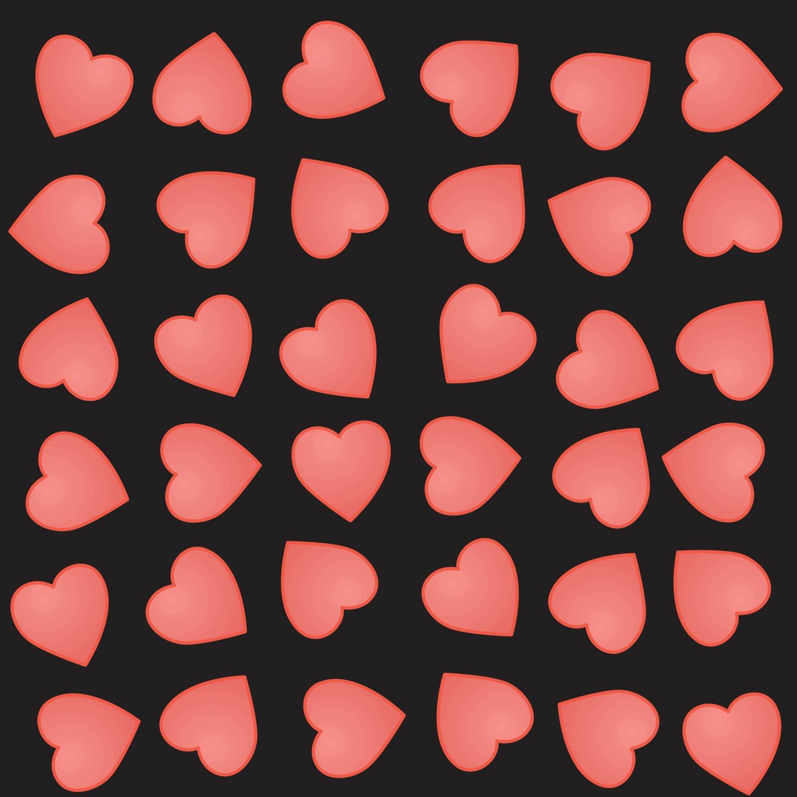 Vector seamless pattern with cute pink hearts on a black background. Love vector illustration. by nutela_pancake
