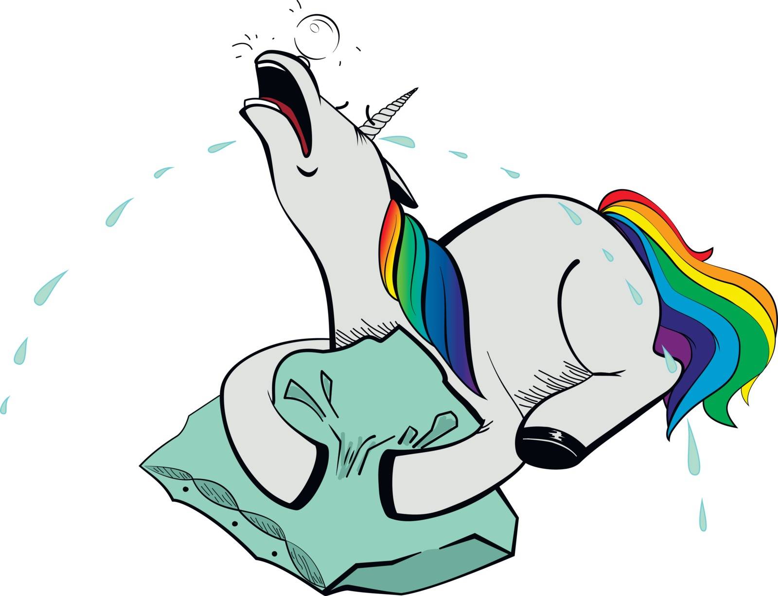 Unicorn crying. Vector illustration. Sad unicorn Animal emotions