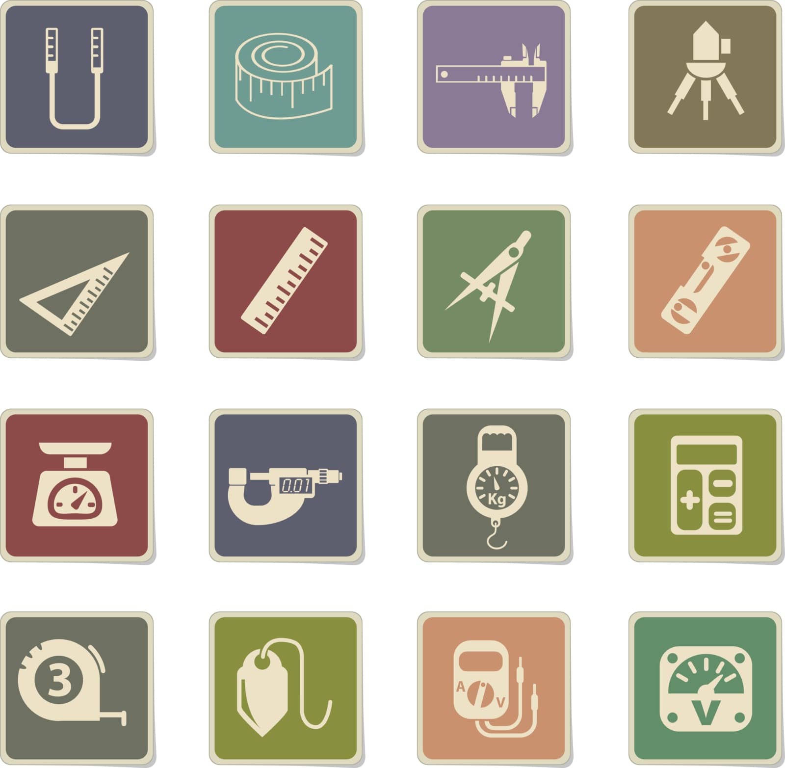 measuring tools web icons - paper stickers for user interface design