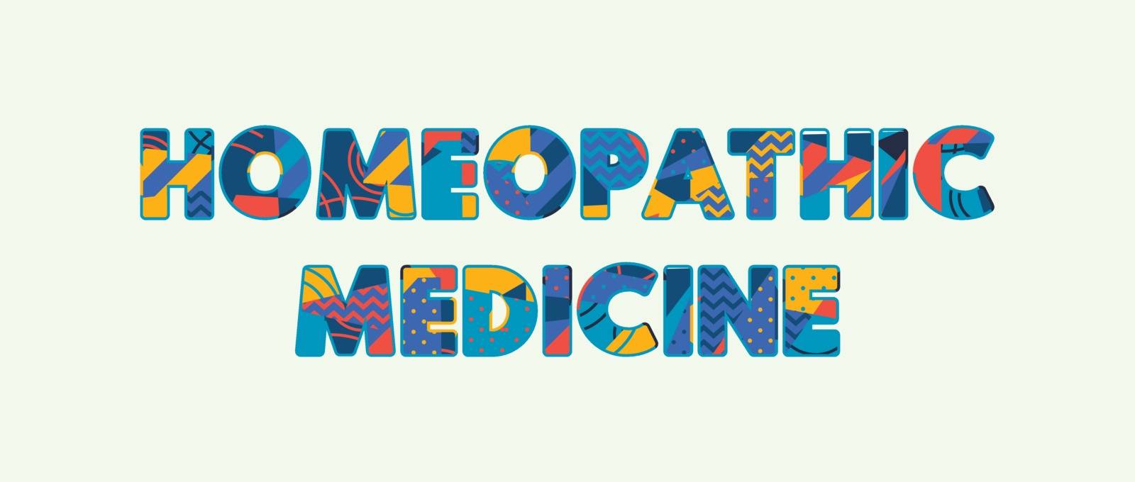 The words HOMEOPATHIC MEDICINE concept written in colorful abstract typography. Vector EPS 10 available.