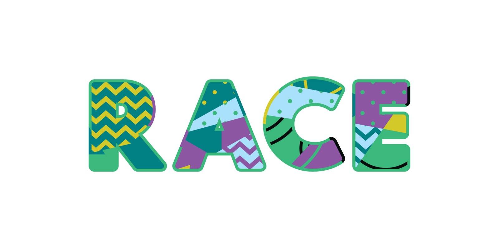 The word RACE concept written in colorful abstract typography. Vector EPS 10 available.
