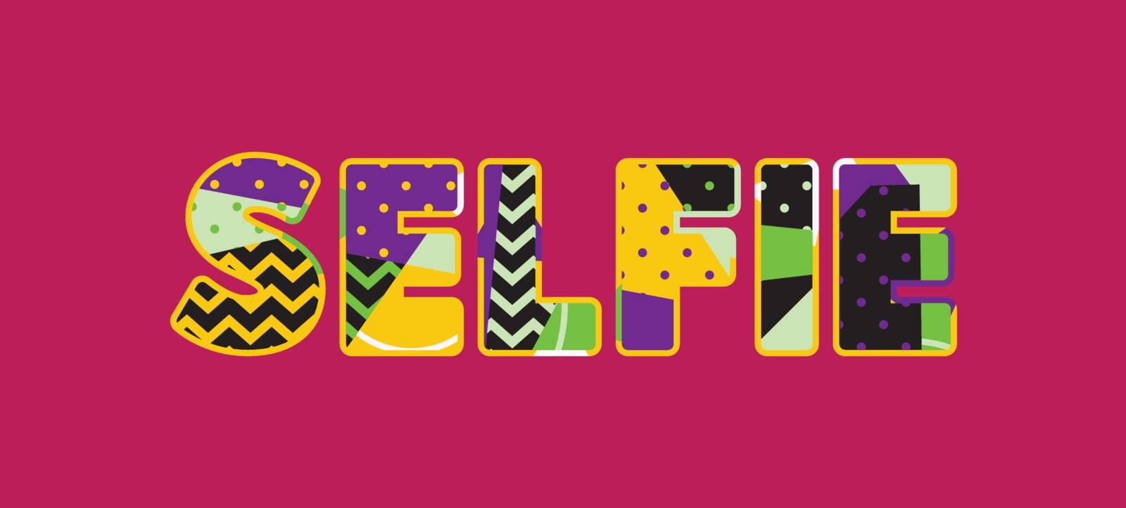 The word SELFIE concept written in colorful abstract typography. Vector EPS 10 available.