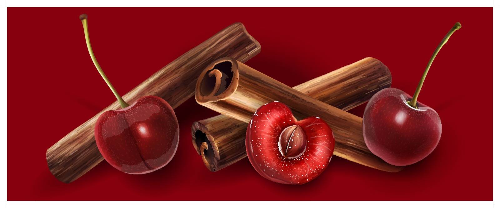 Cinnamon and cherry on a dark red background.