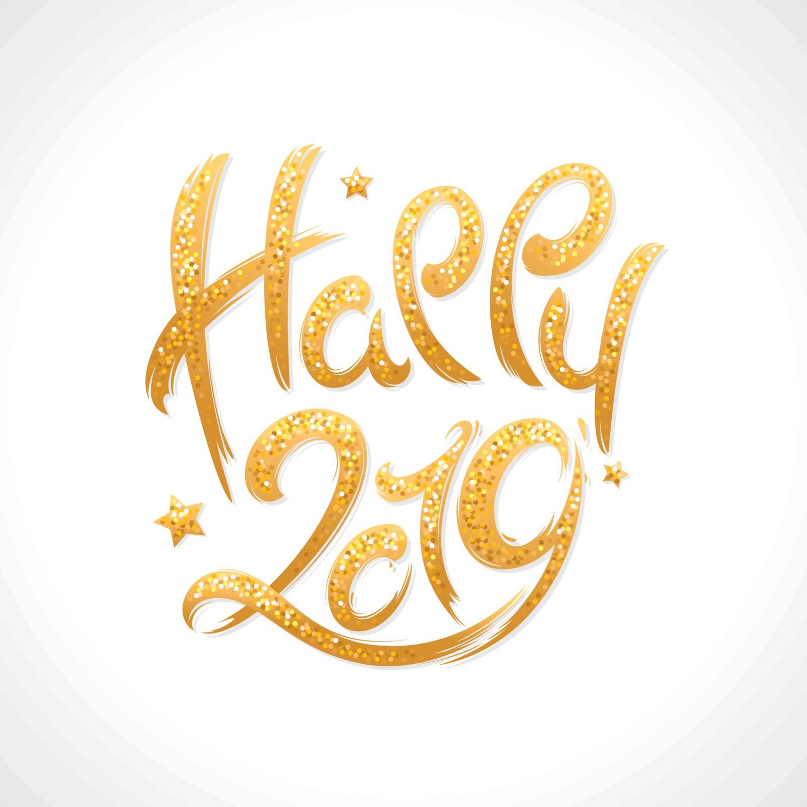 2019 New Year handwritten shimmering lettering greeting card. Hand drawn vector illustration
