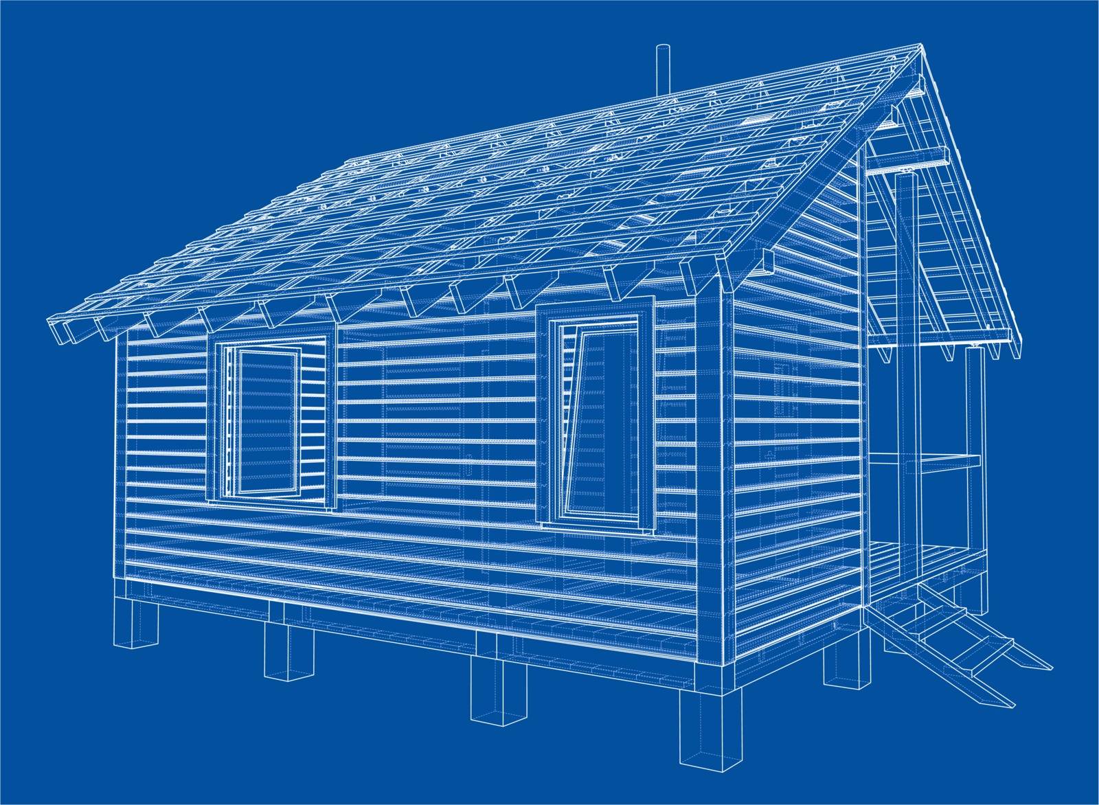 Sketch of small house. Vector rendering of 3d by cherezoff