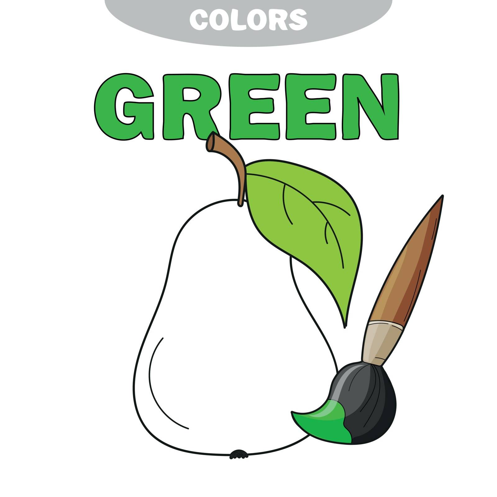Coloring book page for preschool children with outlines of pear. Vector illustration for kids education. Learn the green color
