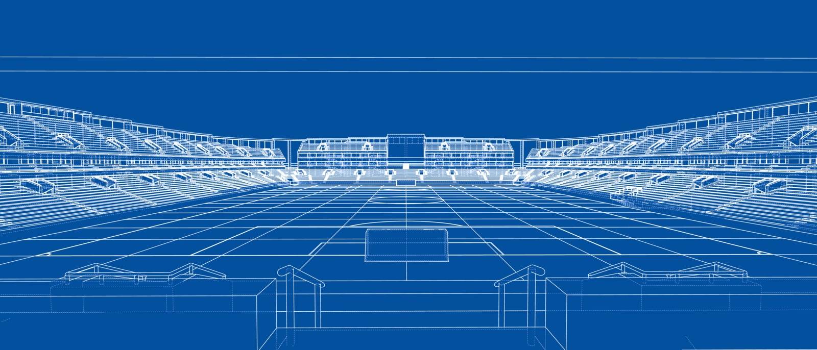 Sketch of Football stadium. Vector rendering of 3d. Wire-frame style