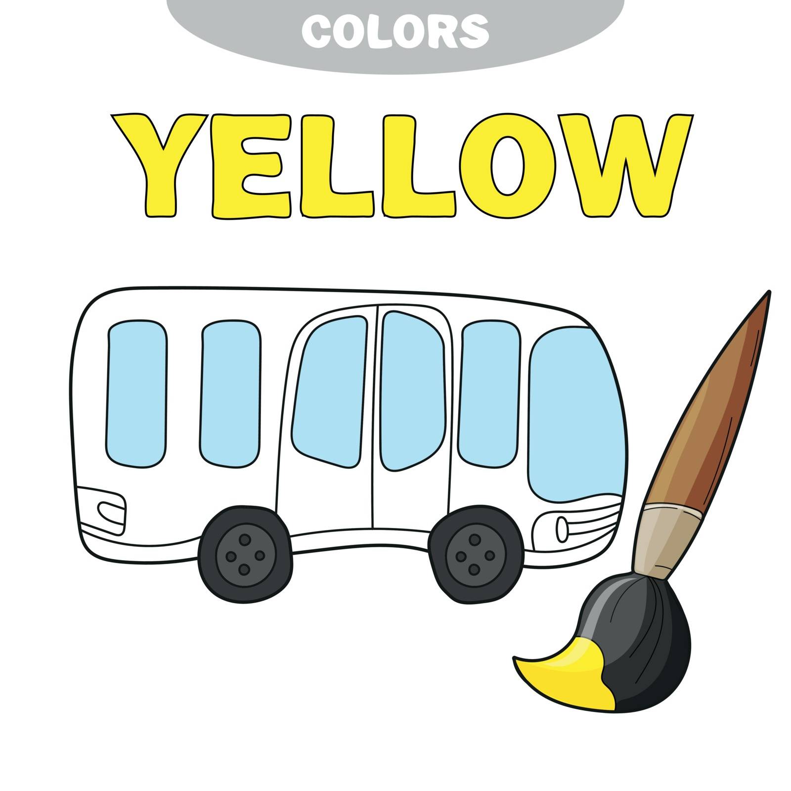 School bus coloring page, back to school concept, kids school vector illustration, school bus isolated on white background. Kids activity. Learn thr color - yellow