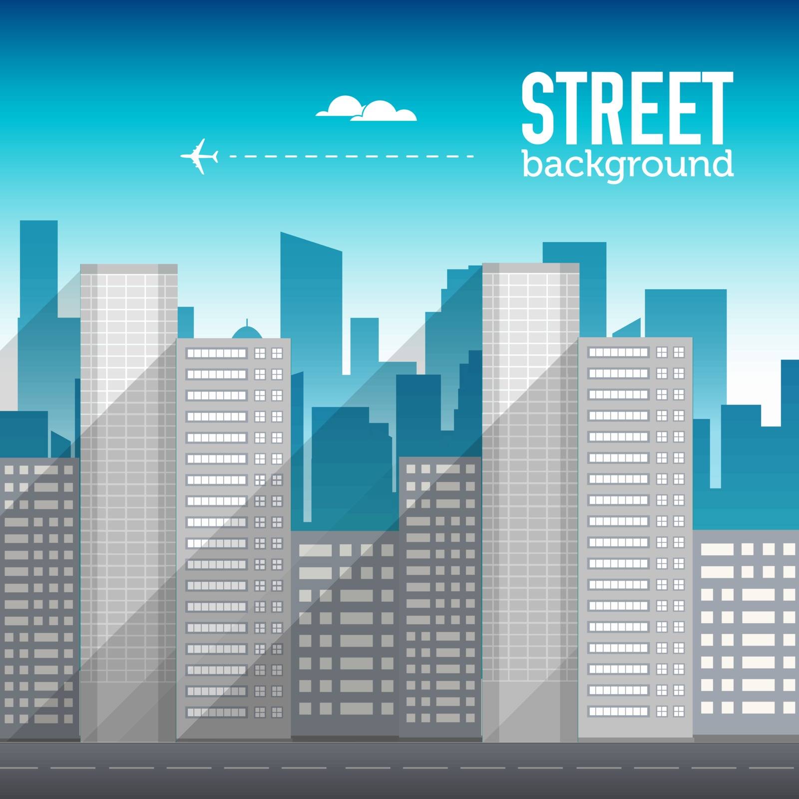 skyscraper building in city space with road on flat style background concept. Vector illustration design.