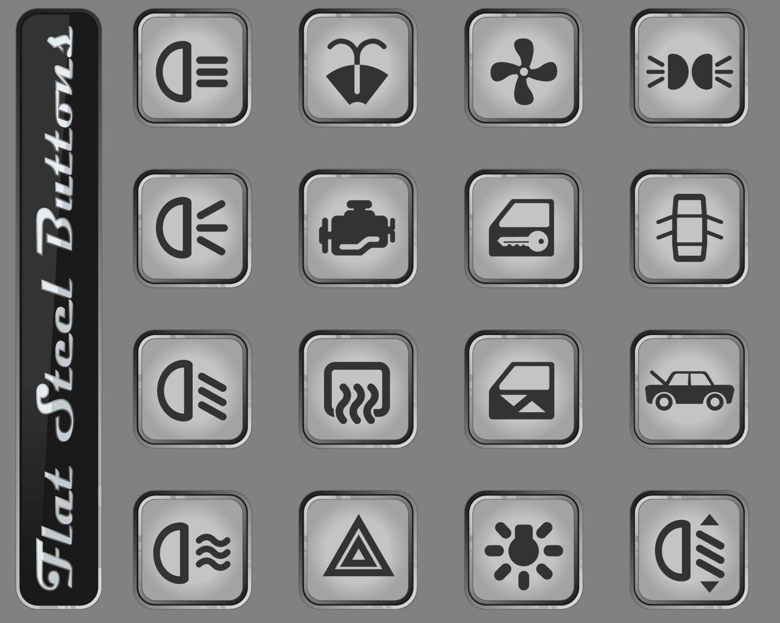 Car interface web icons on the flat steel buttons