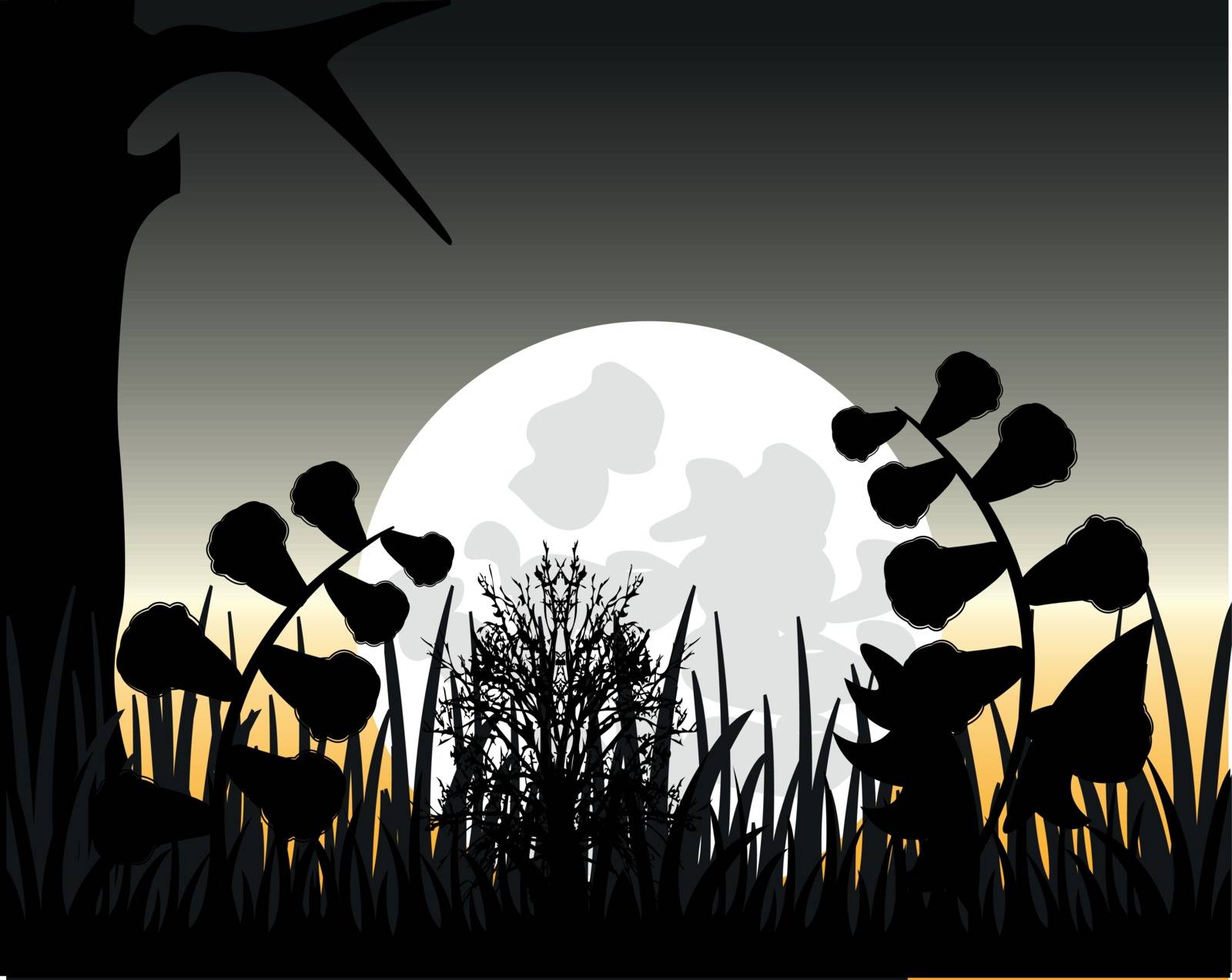 Night landscape with nature on background of the moon
