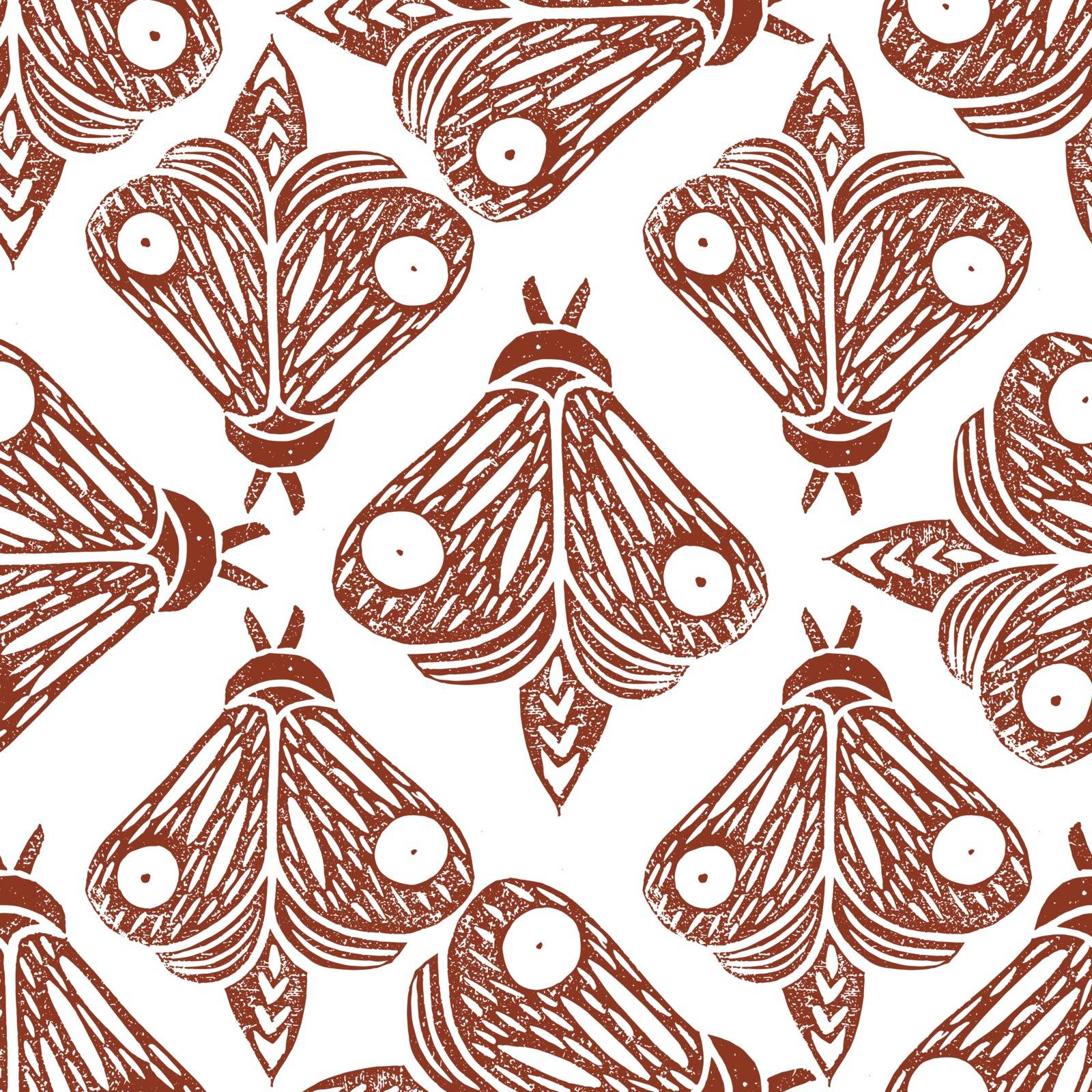 Butterflies. Seamless pattern. Linocut handmade vector illustration. Rust color. Isolated on white. Rotate Pattern Elements