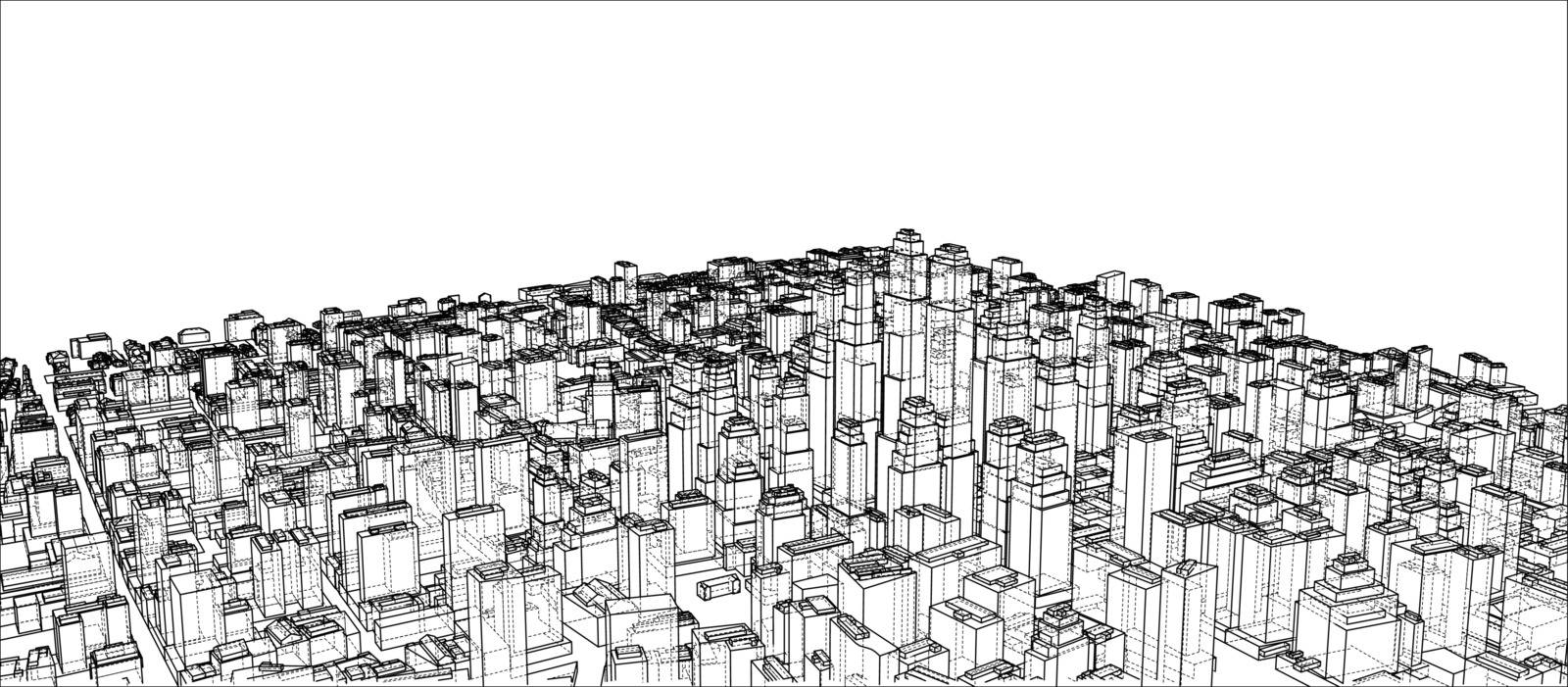 Wire-frame City, Blueprint Style. Vector by cherezoff