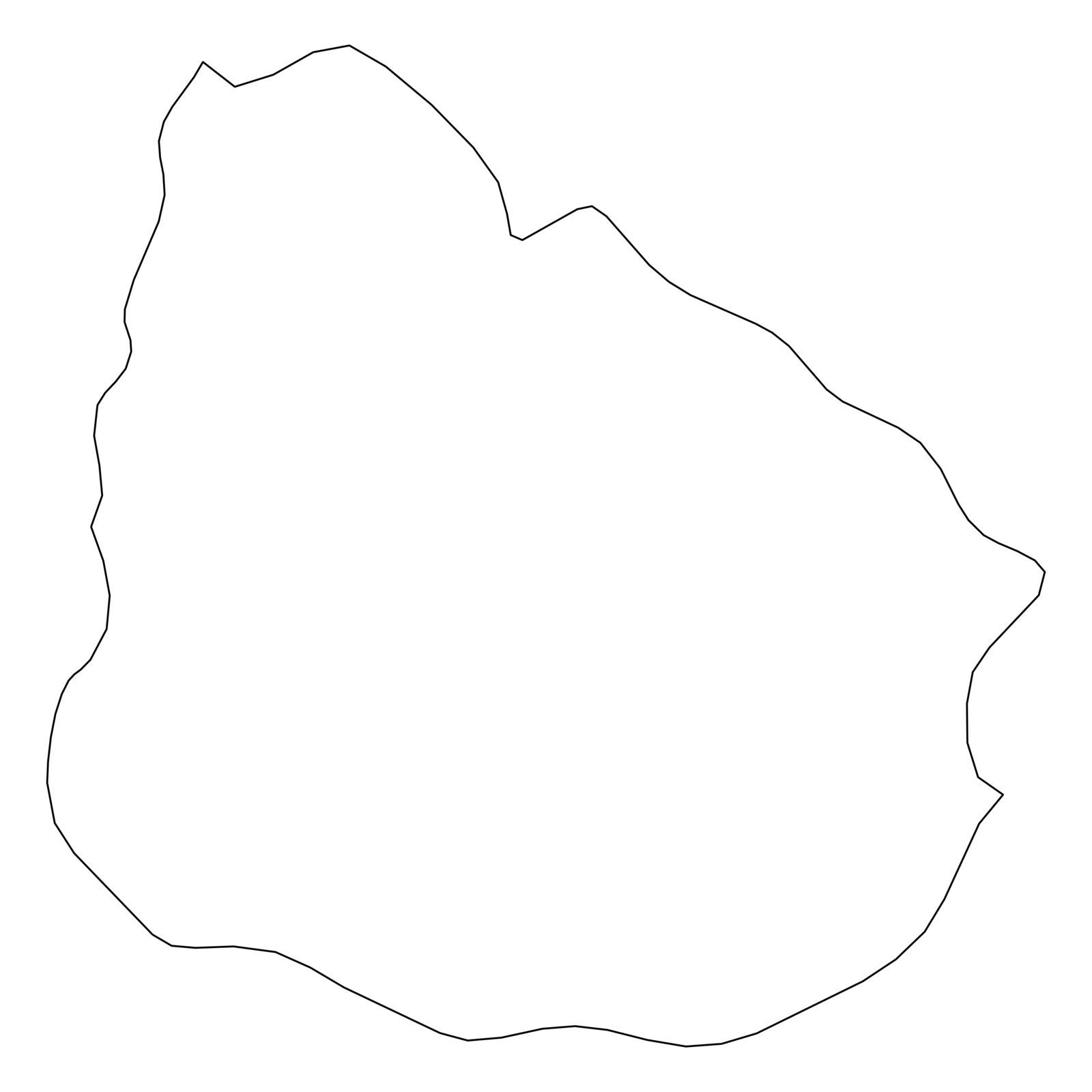 Uruguay - solid black outline border map of country area. Simple flat vector illustration by pyty
