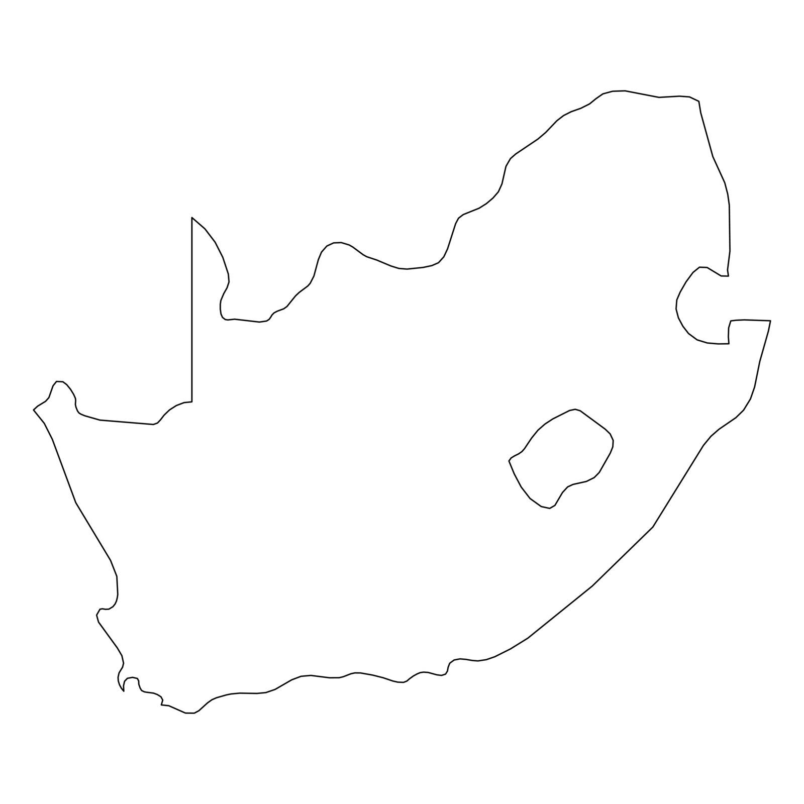 South Africa - solid black outline border map of country area. Simple flat vector illustration by pyty