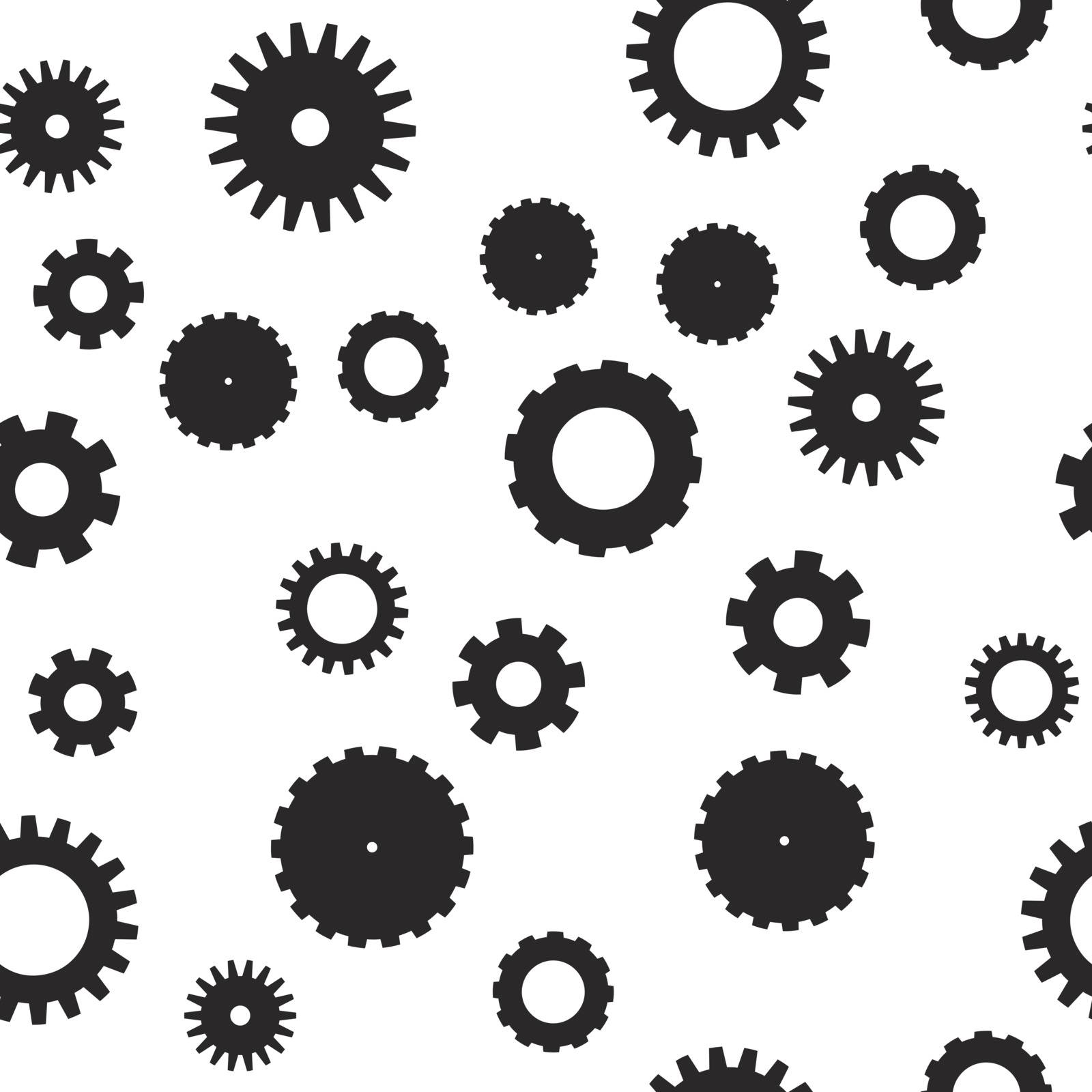 Cog wheel seamless pattern. Clockwork, technological or industrial theme. Flat vector background in black and white.