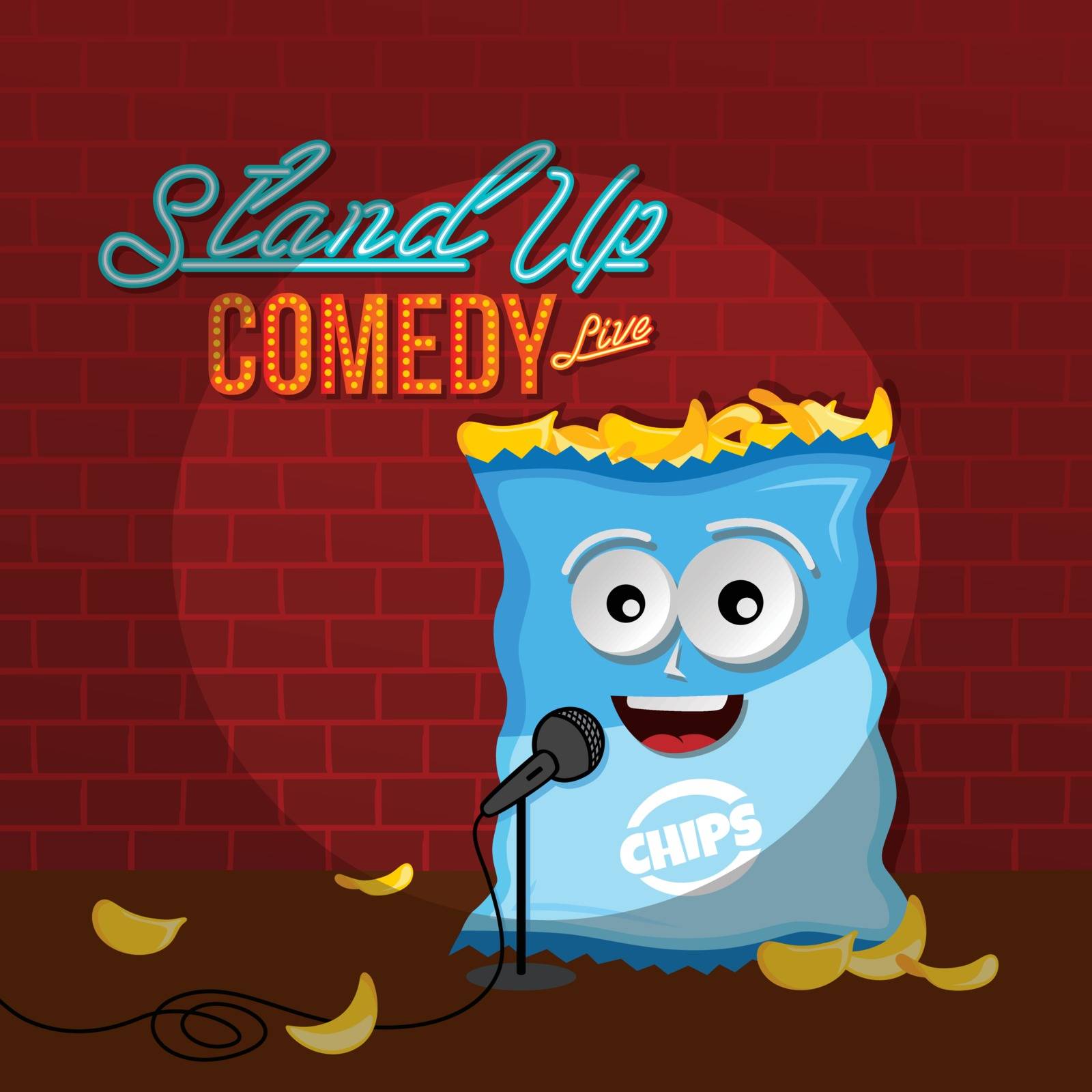 stand up comedy crisps chips vector art illustration