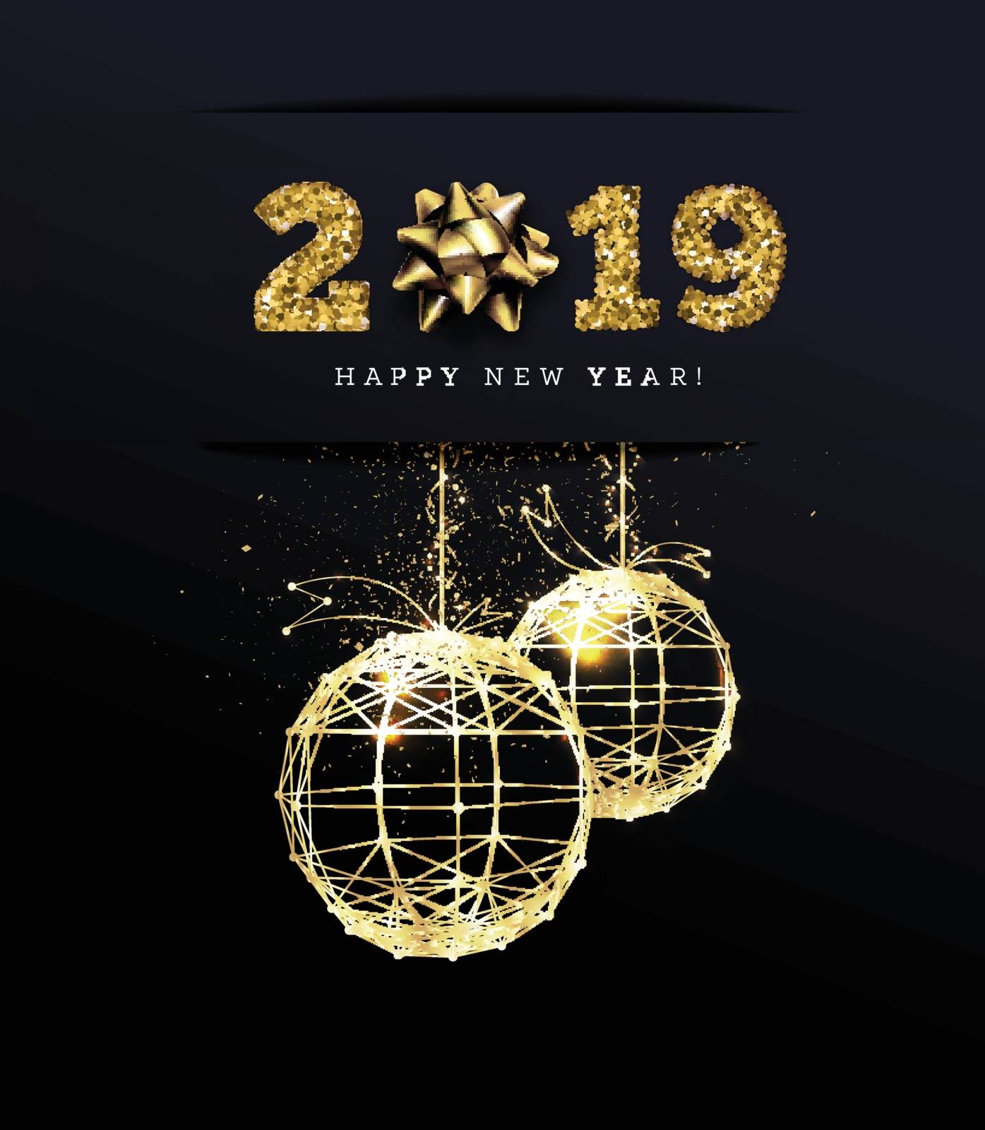 Congratulations on the 2019 happy new year. Holiday Gifts. Vector by sermax55