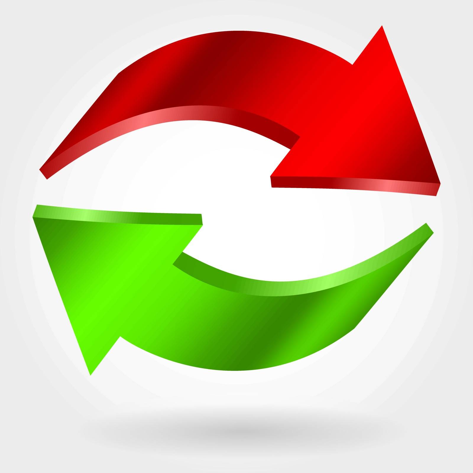 Counter red and green arrows. Photorealistic 3d illustration. Exchange and recovery symbol. by ESSL