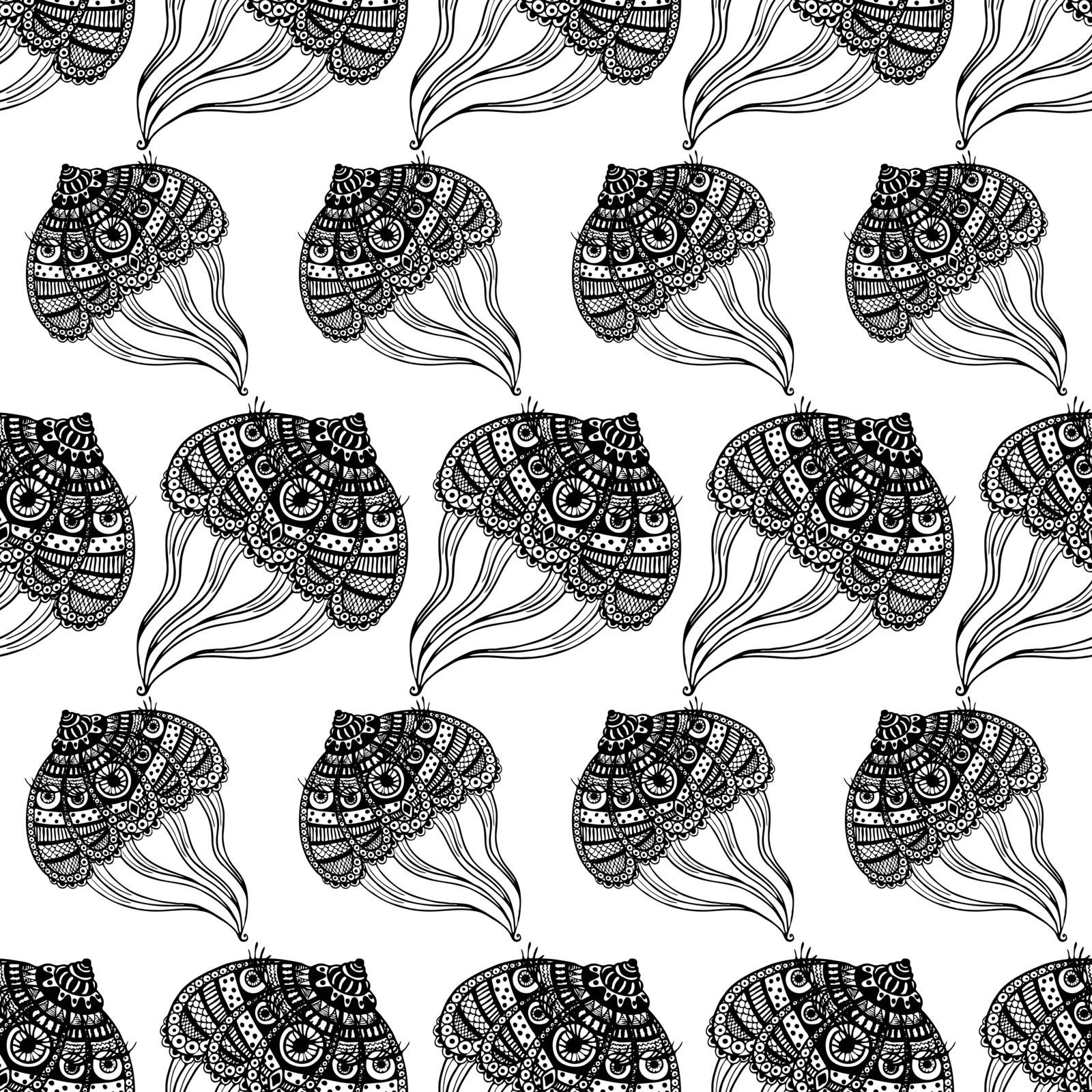 seamless pattern with abstract large jellyfish. vector. isolate. Black and white by Irinavk