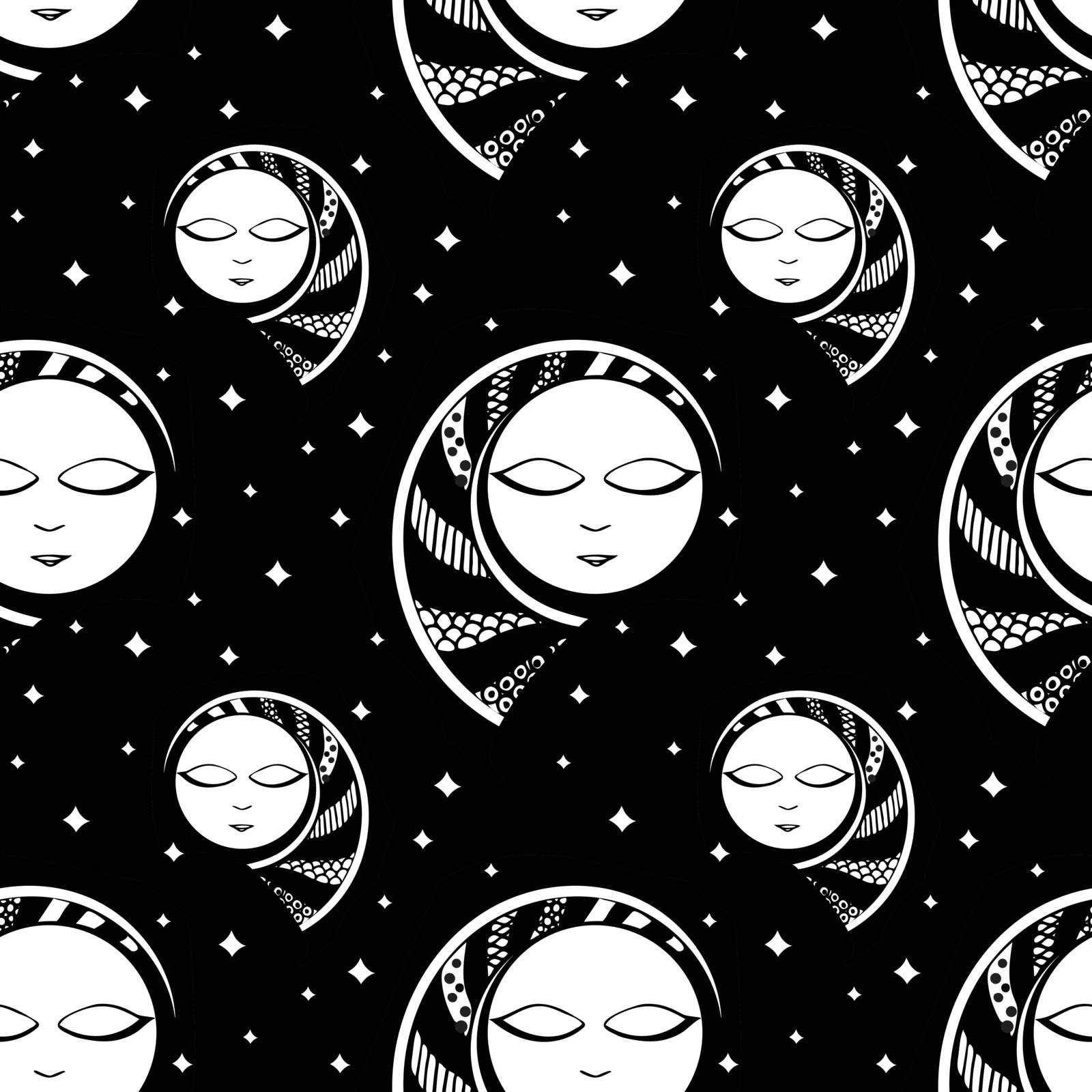 seamless background with moon. black and white. vector. by Irinavk