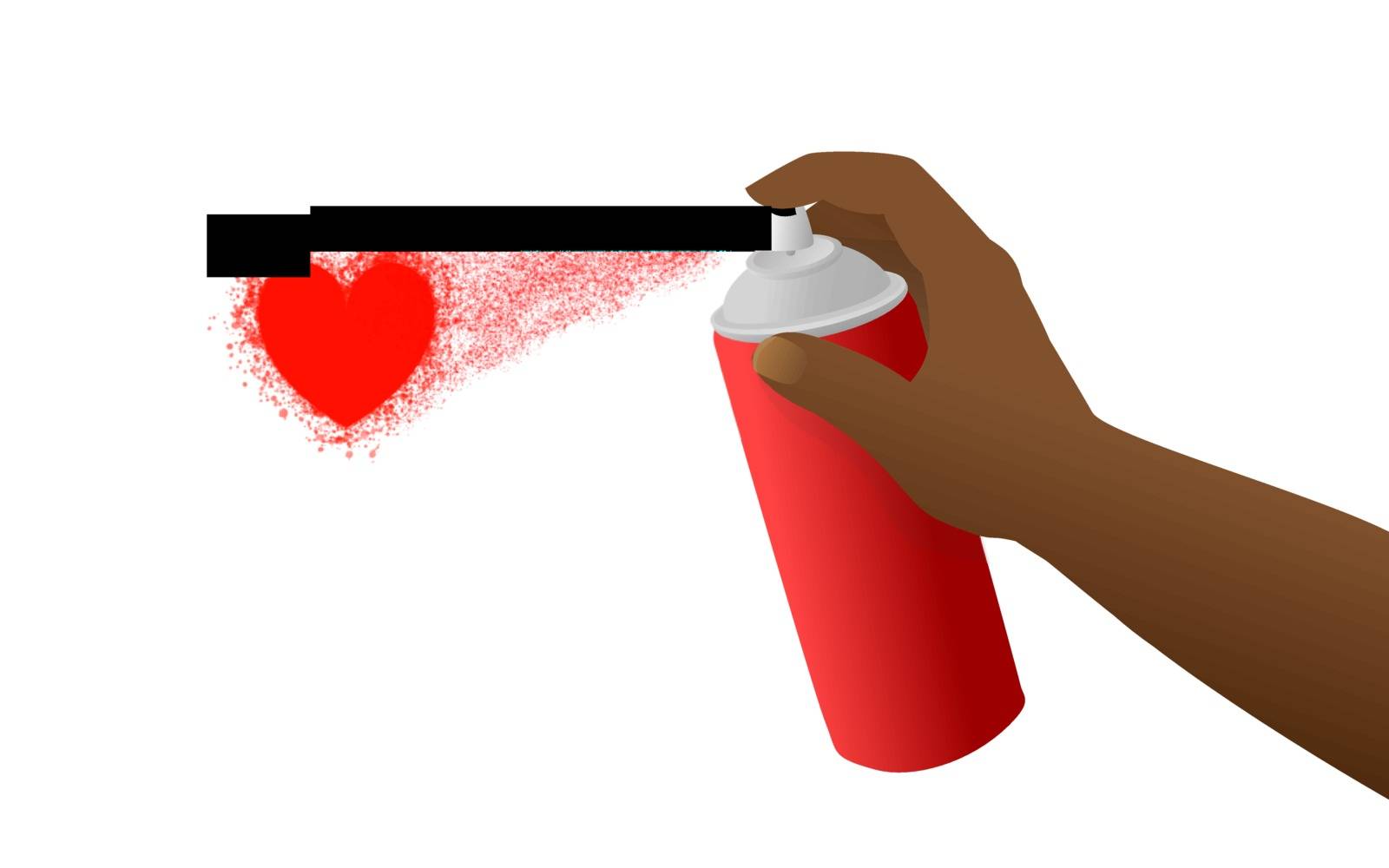 An illustration of a black hand that is spraying a red heart