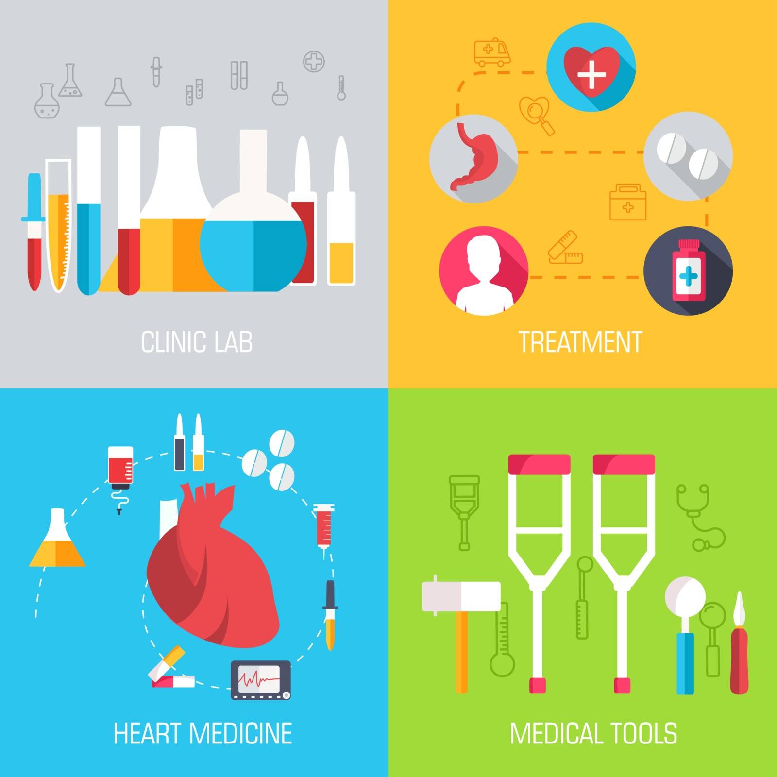set of medical illustrations concepts background. Vector design ideas.