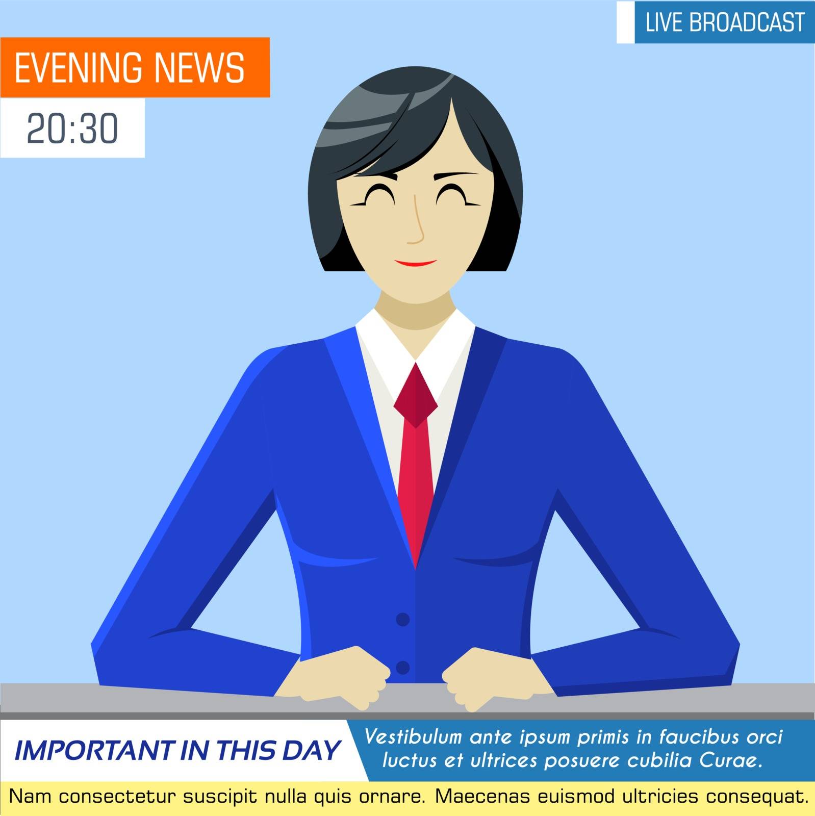 global news information equipment for journalist background. Icons flat style on blue concept. Vector illustration colorful template for you design, web and mobile applications.