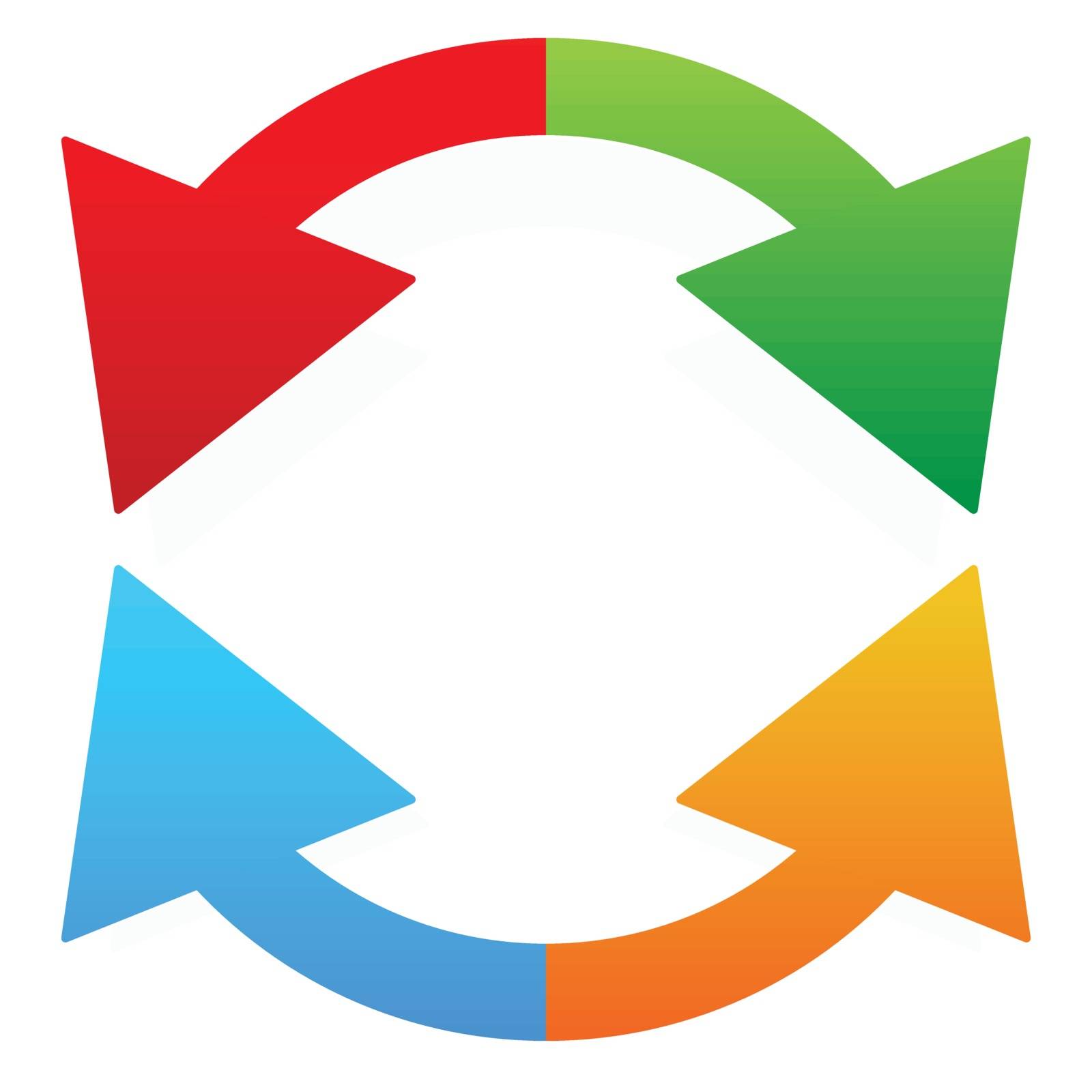 Circular, rotating arrows around on white. Colorful graphics.