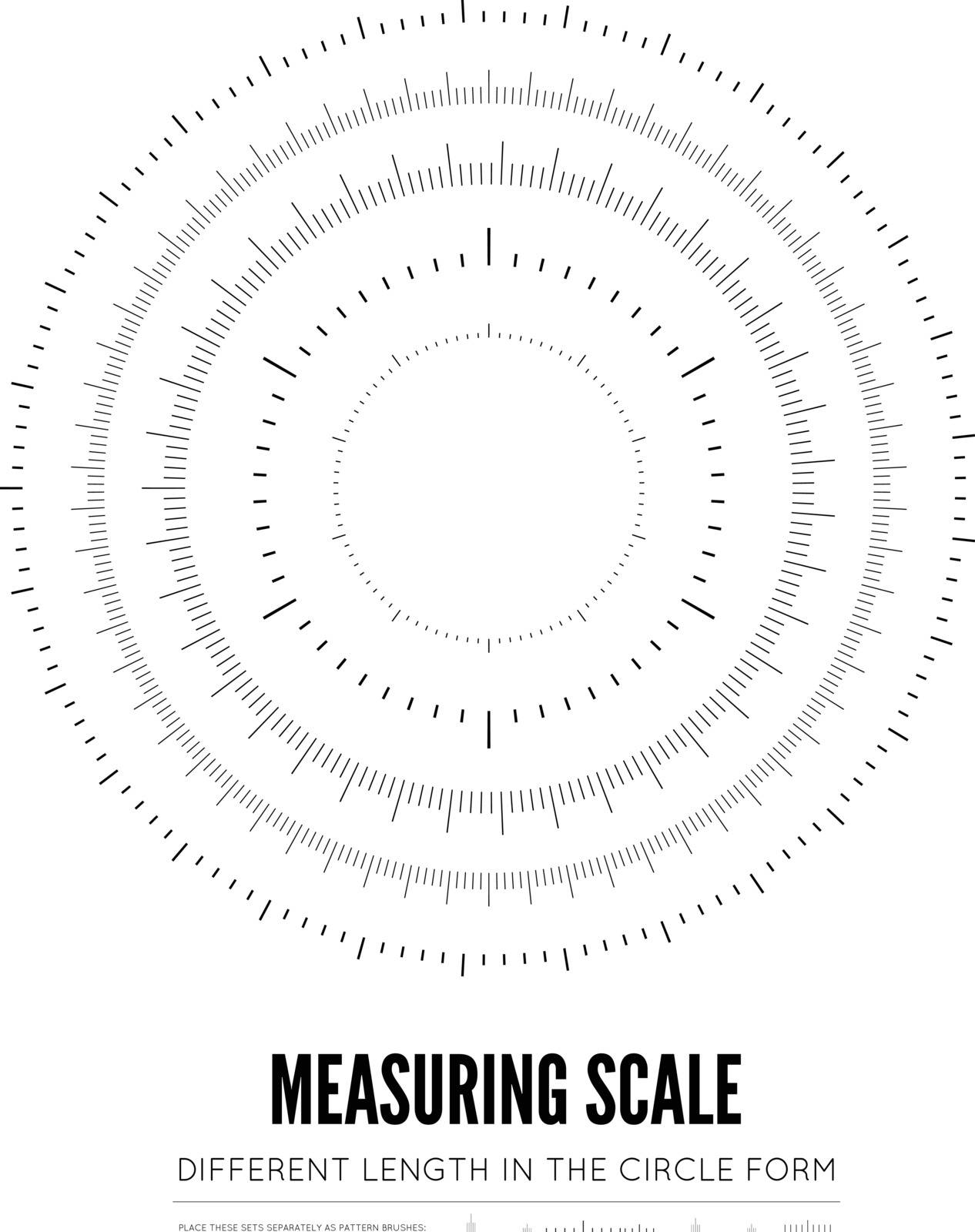Measuring rulers of different scale, length and shape in the form of a circle. Vector illustration on white background