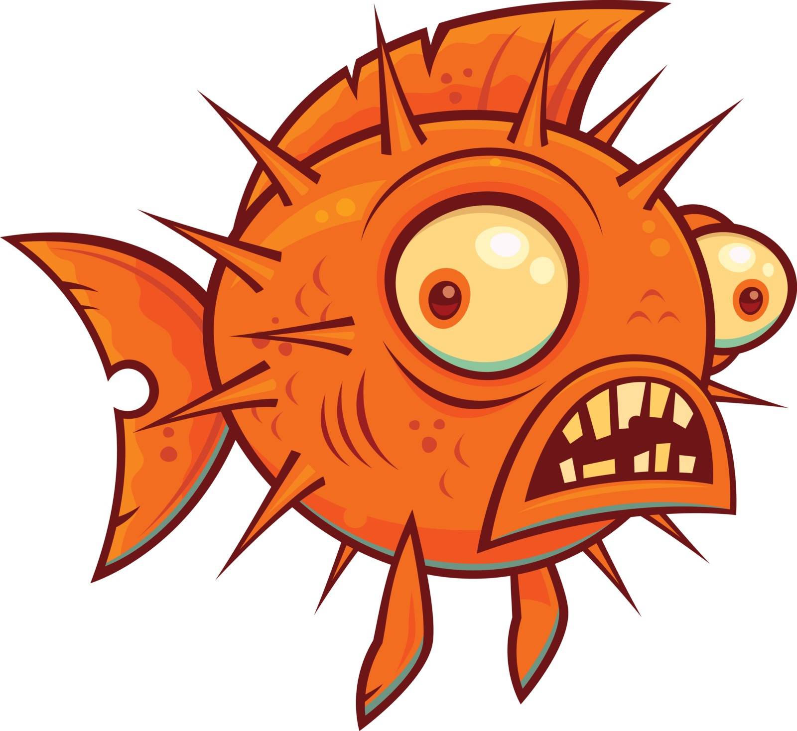Vector cartoon illustration of a wacky pufferfish or blowfish.