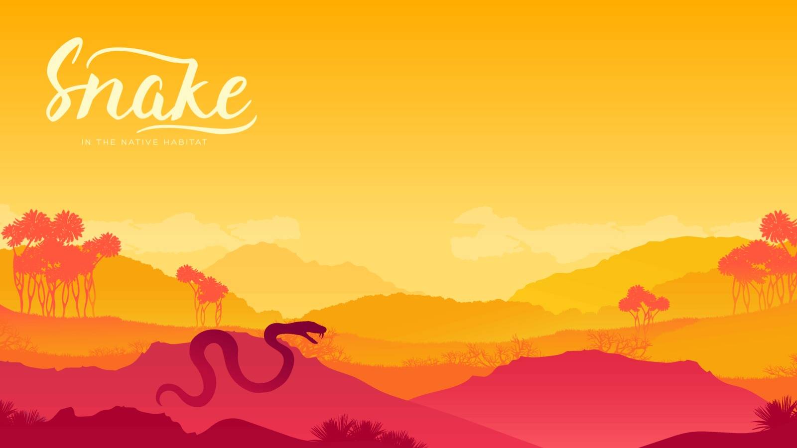 Snake climbed out to bask in the sun background. Dangerous predator in the desert traces a victim design. Reptile to prepare for attack illustration.  by Linetale